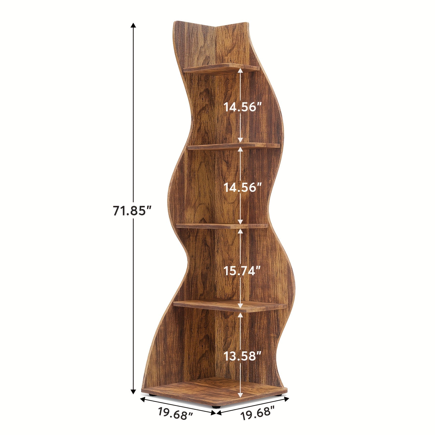 Rustic 5-Tier Wooden Corner Shelf - Space-Efficient Wall-Mounted Bookshelf with Unique Sea Grass Design Perfect