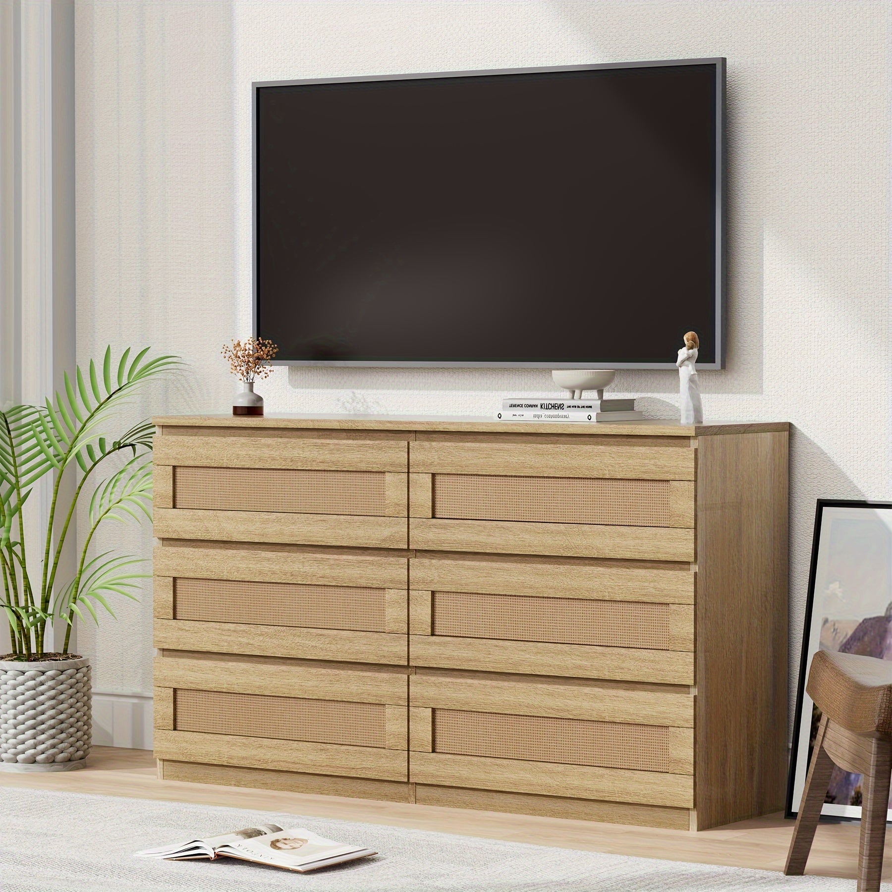 Rattan Dresser For Bedroom Modern 6 Drawer Double Dresser For Bedroom Wide Wood Chest Of Drawers For Bedroom Living