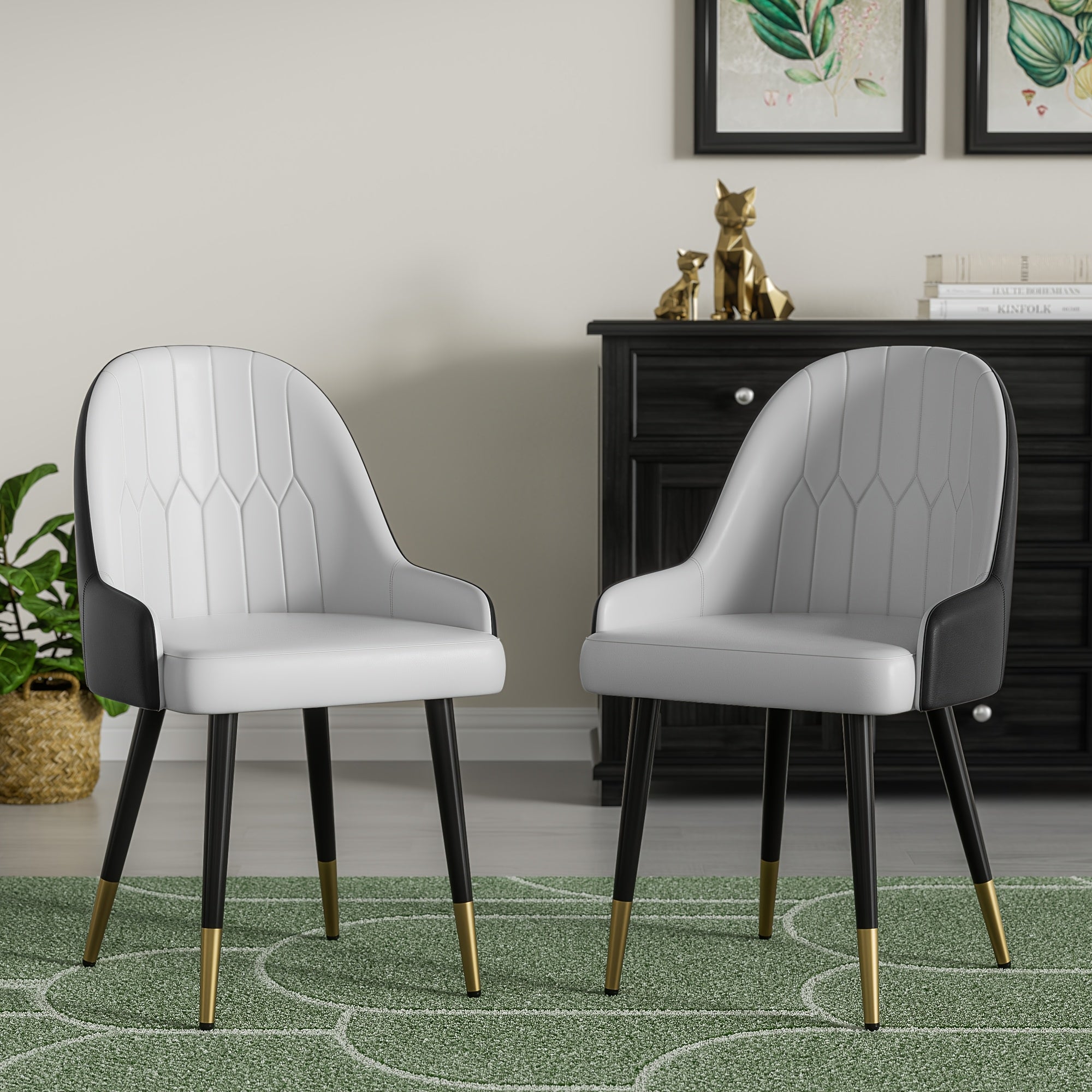 Set of 2 Aurorome Luxurious Velvet Dining Chairs - Modern Gray/Beige with Curved Backrest, Ergonomic Solid Wood & Metal Legs, Cushioned Vanity Seating for Stylish Kitchen & Dining Room Accent, Easy Assembly