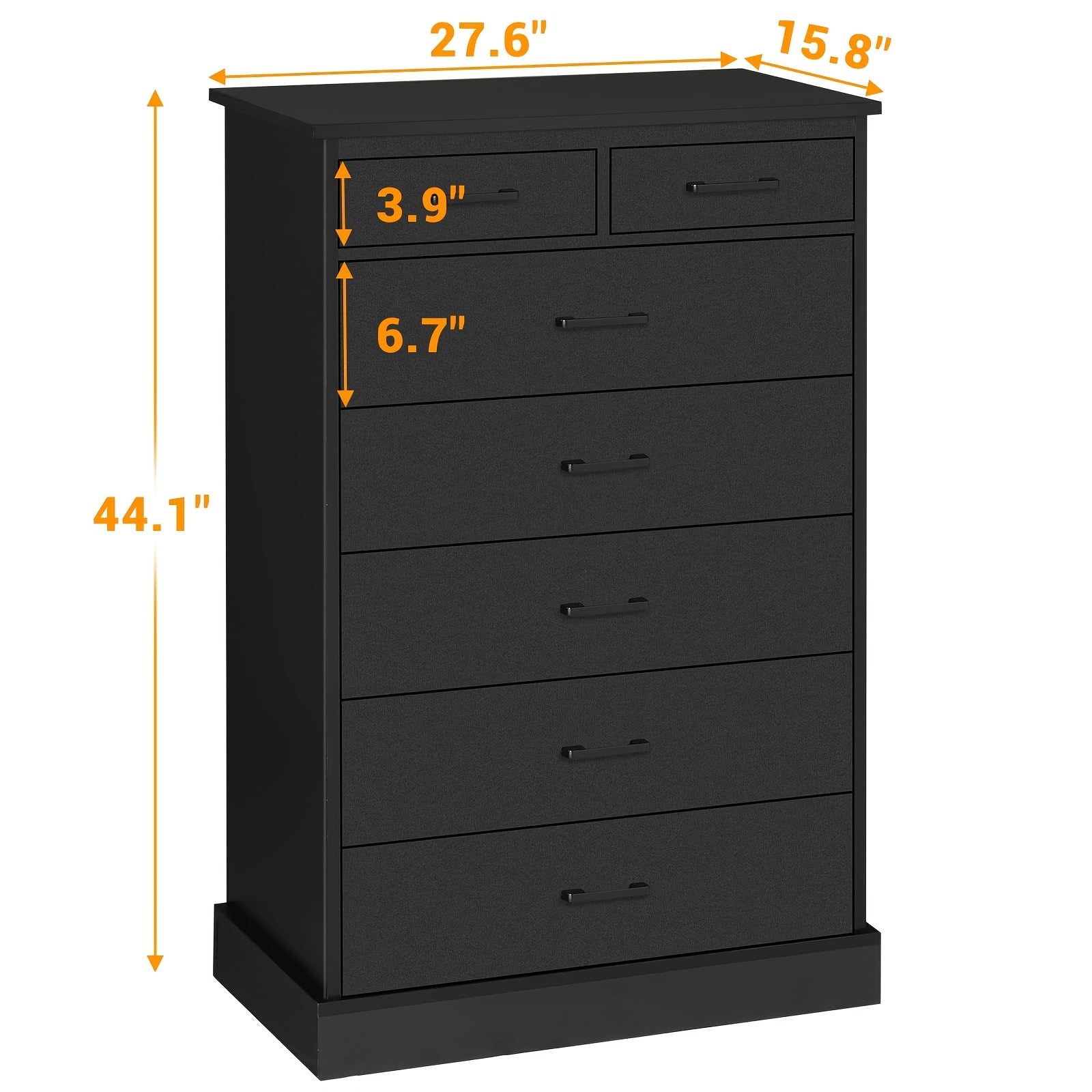 44'' Tall Dresser With 7 Drawers For Bedroom, Storage Tower Clothes Organizer, Large Chest Of Drawers With Sturdy Pedestal, 27.6'' W X 15.8'' D X 44.1'' H (Black/White)