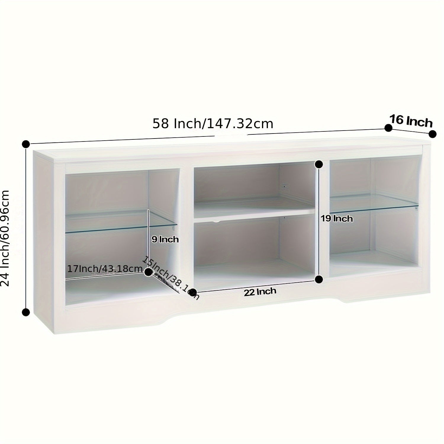 58" Modern White TV Stand with LED Lights - Media Entertainment Center with Open Storage & Glass Shelves for Living Room