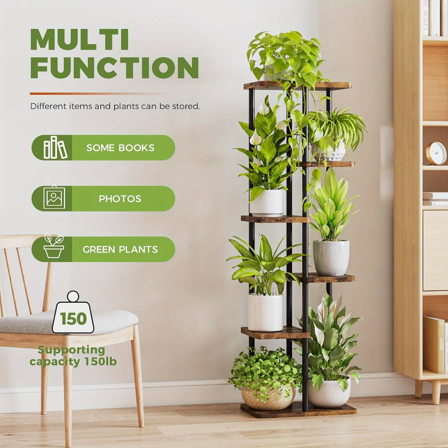 Tall Plant Stand Indoor 7 Tier Metal Plant Shelf Black Plant Holder Large Plant Rack for Mutiple Plants Pots for Patio Garden Corner Balcony Living Room