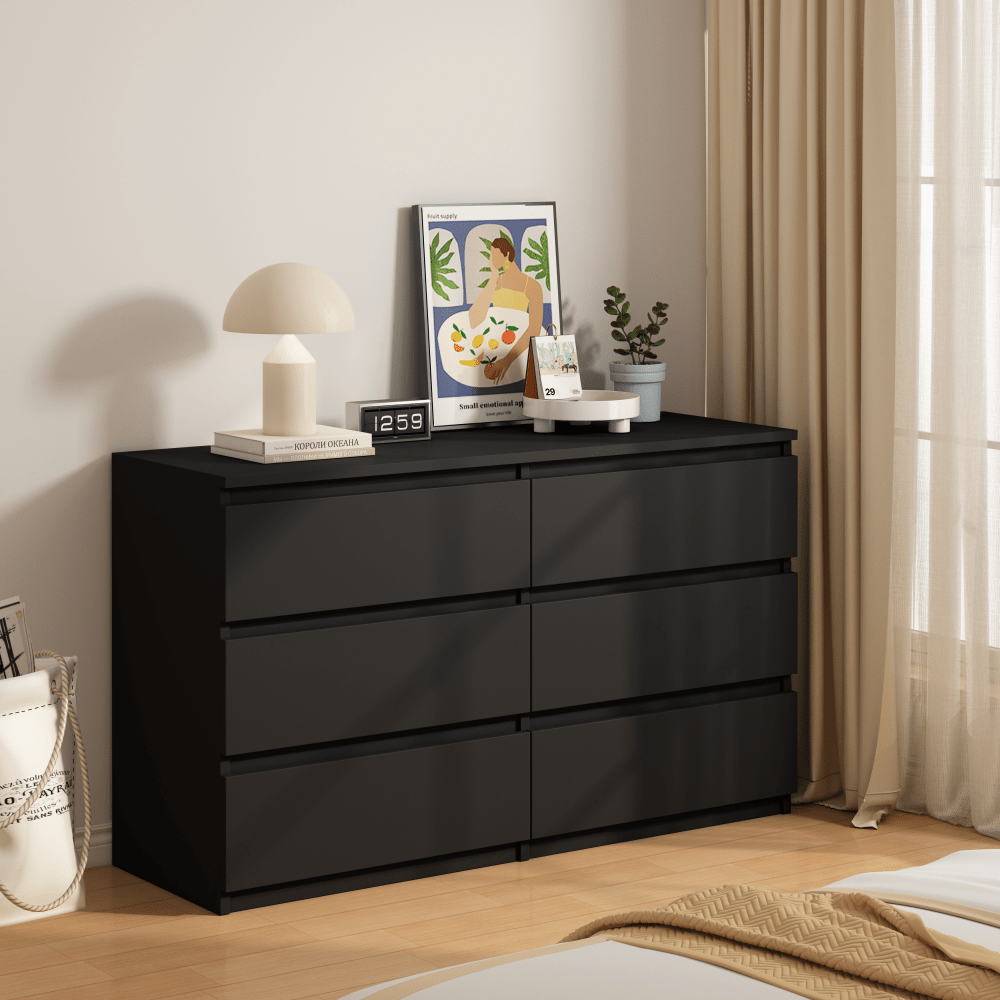 Modern Minimalist Spacious Large 6 Drawers Chest of Drawer Dressers Table Perfect for Organize Clothes Accessories