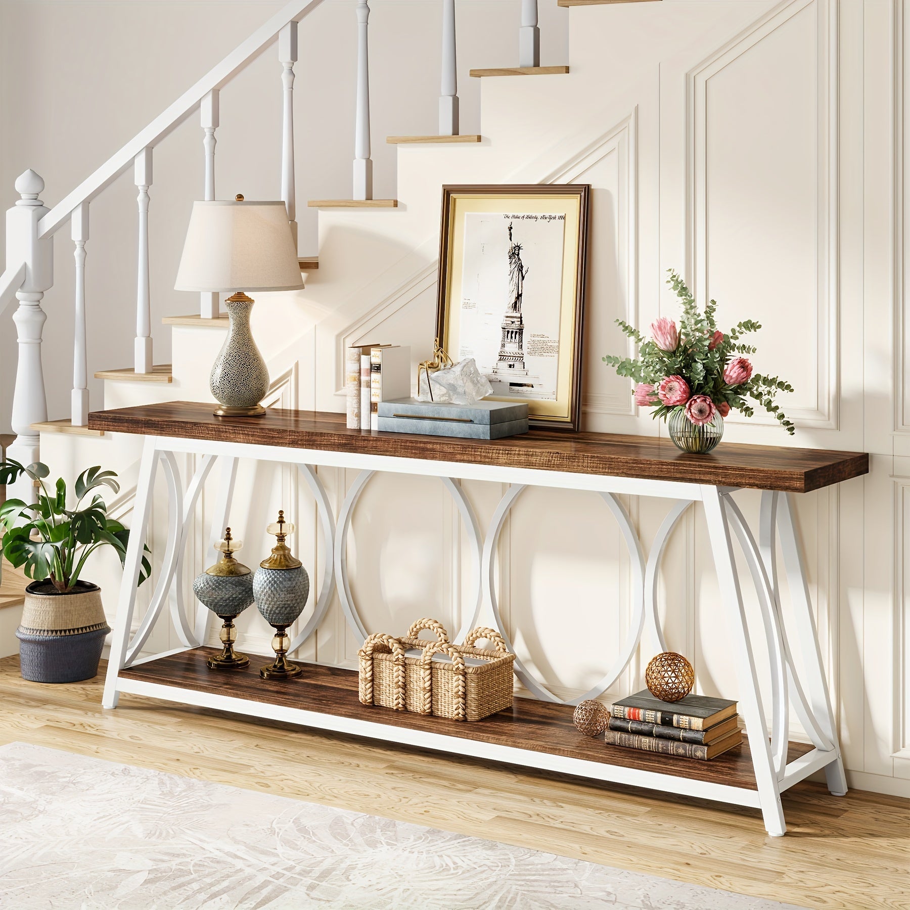 70.9 inch Extra Long Console Table, Industrial Sofa Table Behind Couch with 2 Tier Storage Shelf, Narrow Entryway Hallway Accent Table for Living Room