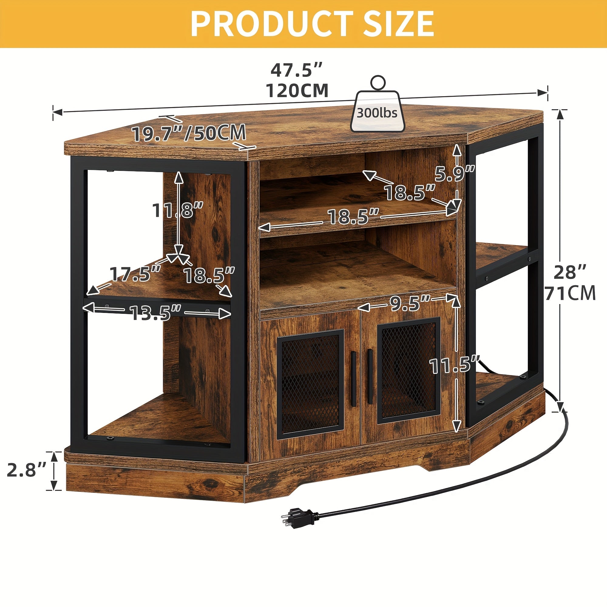 Rustic Corner Entertainment Center TV Stand with Power Outlets and Storage, Thanksgiving Christmas Halloween Day Gift