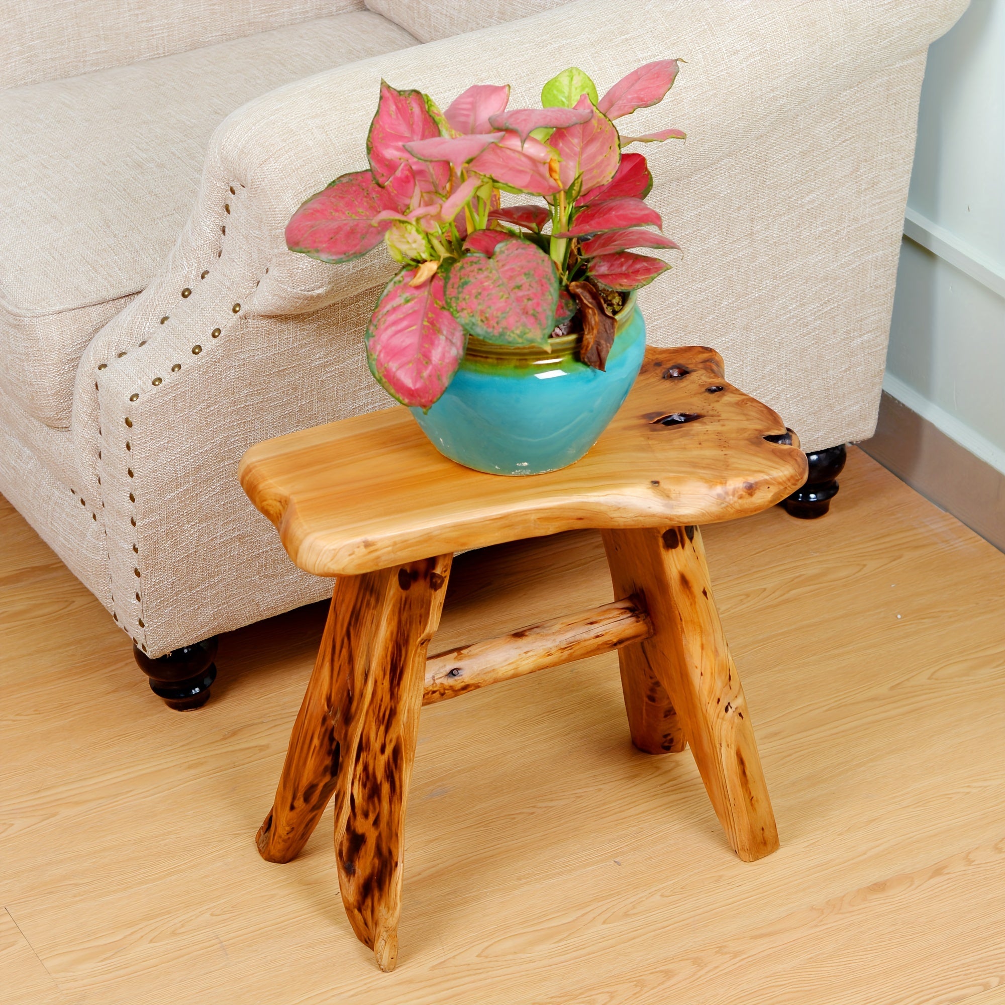 1pc Unique Tree Stump-Inspired Wooden Side Table & Plant Stand - Handcrafted Cedar Stool with Natural Wood Grain, Durable & Ready to Use, Ideal for Living Room, Bedroom, Patio - Indoor/Outdoor Versatility