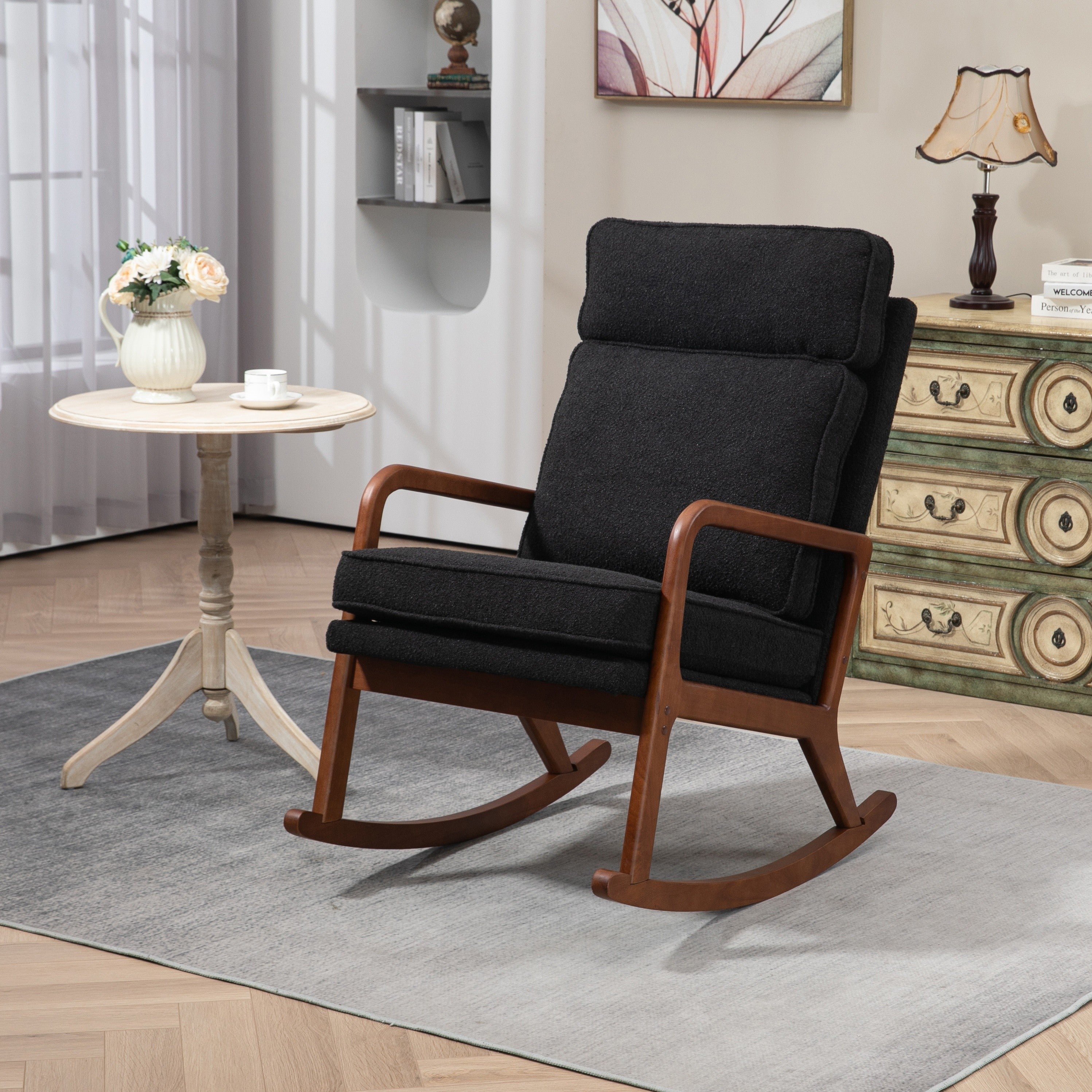 Rocking Accent Chair Modern Living Room Armchair, High-Back Nursery Lounger