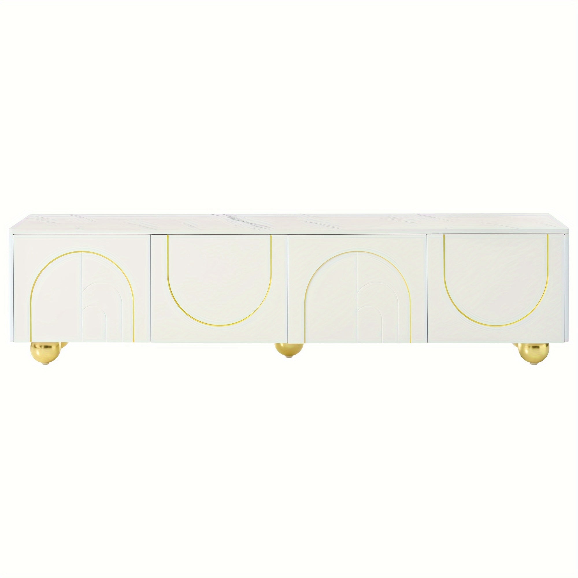 Modern TV Stand For TVs Up To 75 Inches, Entertainment Center With Storage Cabinets And 1 Adjustable Shelf, Media Console With Marble-patterned Top And Golden Round Metal Legs For Living Room