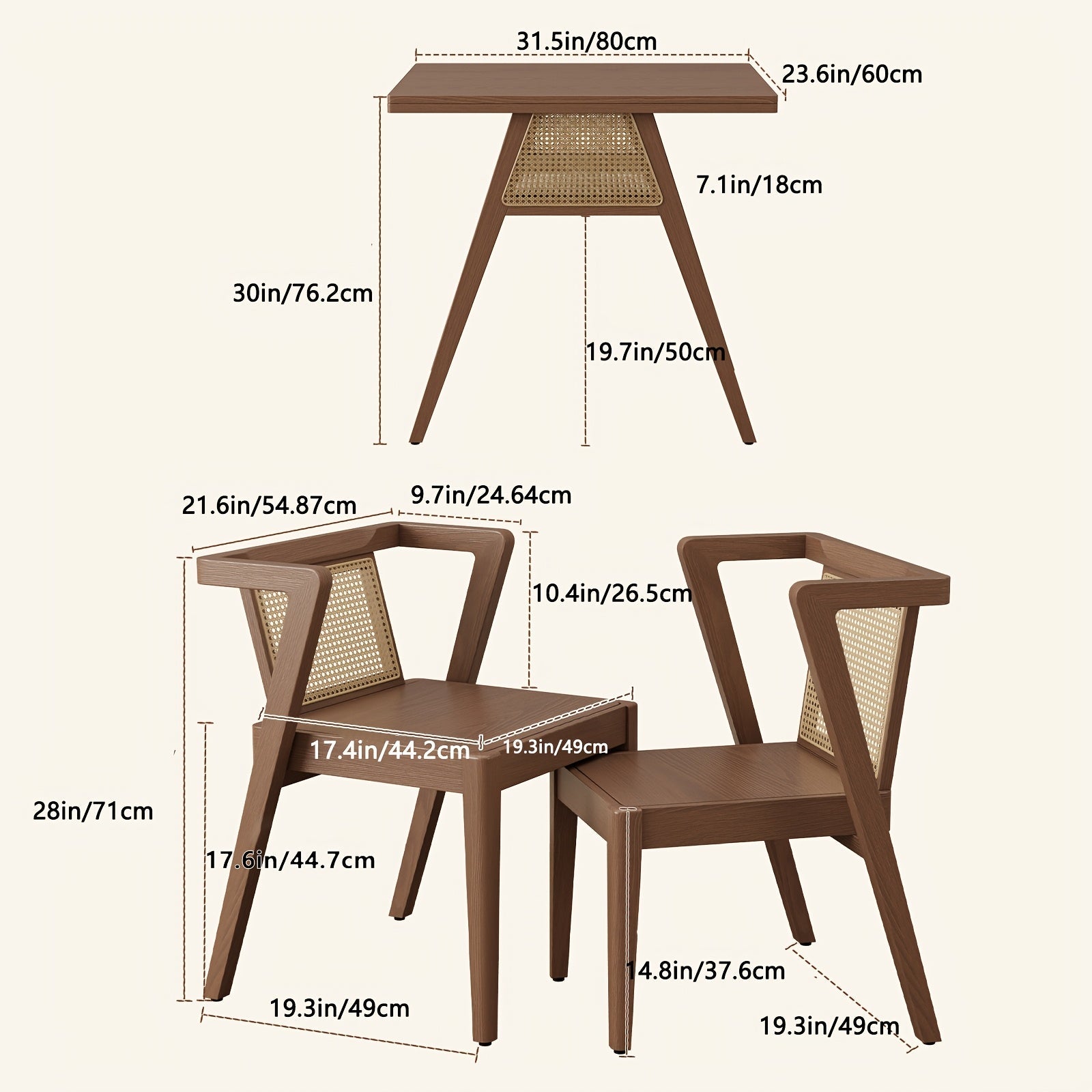 Furniture For Home Small Dining Table Set For 2, Wood Small Kitchen Table For 2 Square, 3pcs Dining Table Set For Dining Room, Living Room, Apartment, Indoor, Walnut, Modern Minimalist Furniture Table And Chair Set