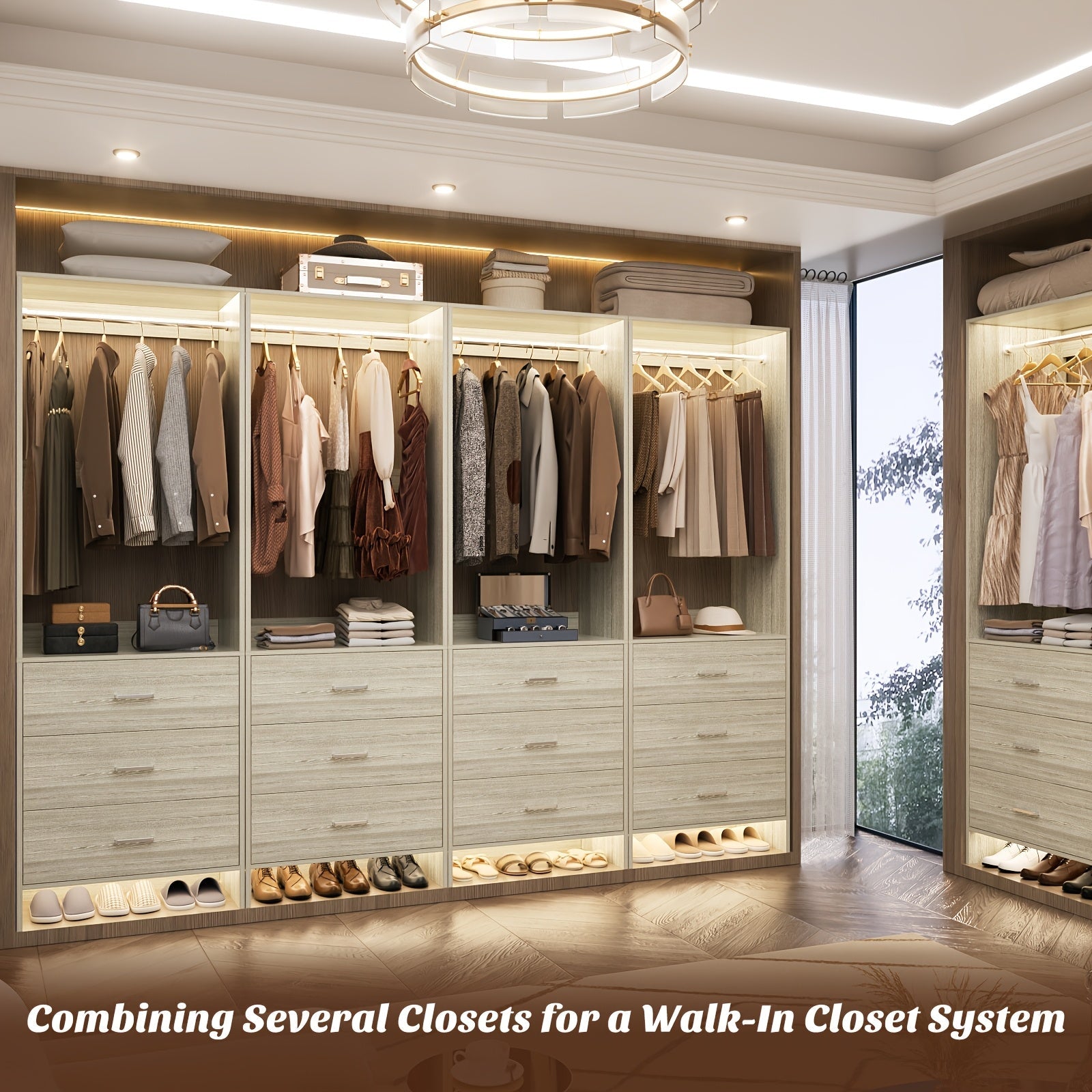 2ft Closet System with 3 Drawers, 24' Closet Organizer, Wooden Closet Organizer System, Walk-in Closet or Small Closets Wardrobe, Clothes Rack with Hanging Rods