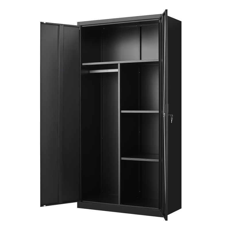 Metal Wardrobe Cabinet with Hanging Rod and Lock black Armoire Wardrobe Closet Clothing Locker Storage Cabinet with Adjustable Shelves and Doors Wardrobe Storage Cabinet for Home Living/Laundry Room