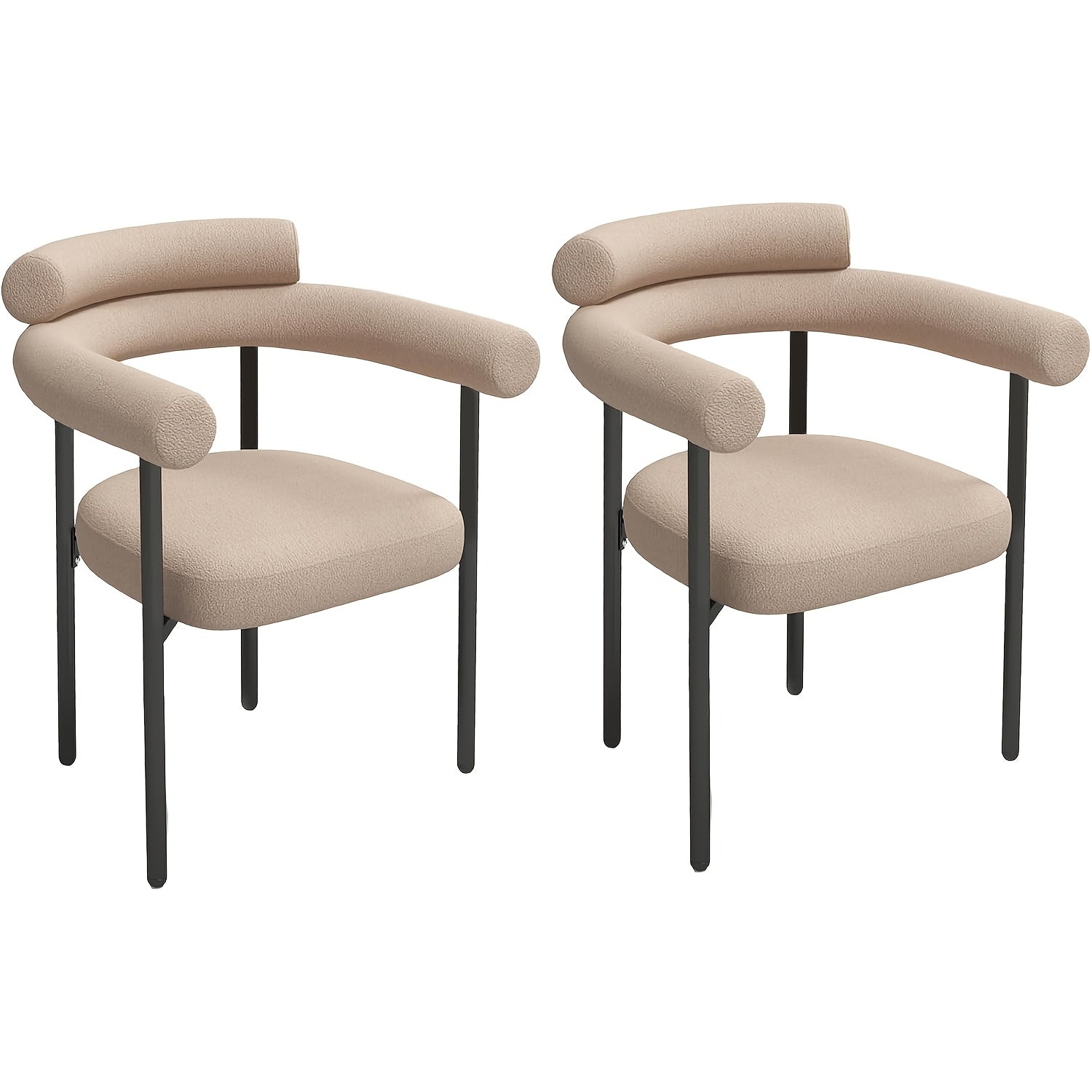 Dining Chairs Set Of 2, Mid-Century Modern Dining Room Chairs With Curved Backrest And Armrest, Round Kitchen Chairs With Cushions And Metal Legs For Kitchen, Living Room (2, Beige)