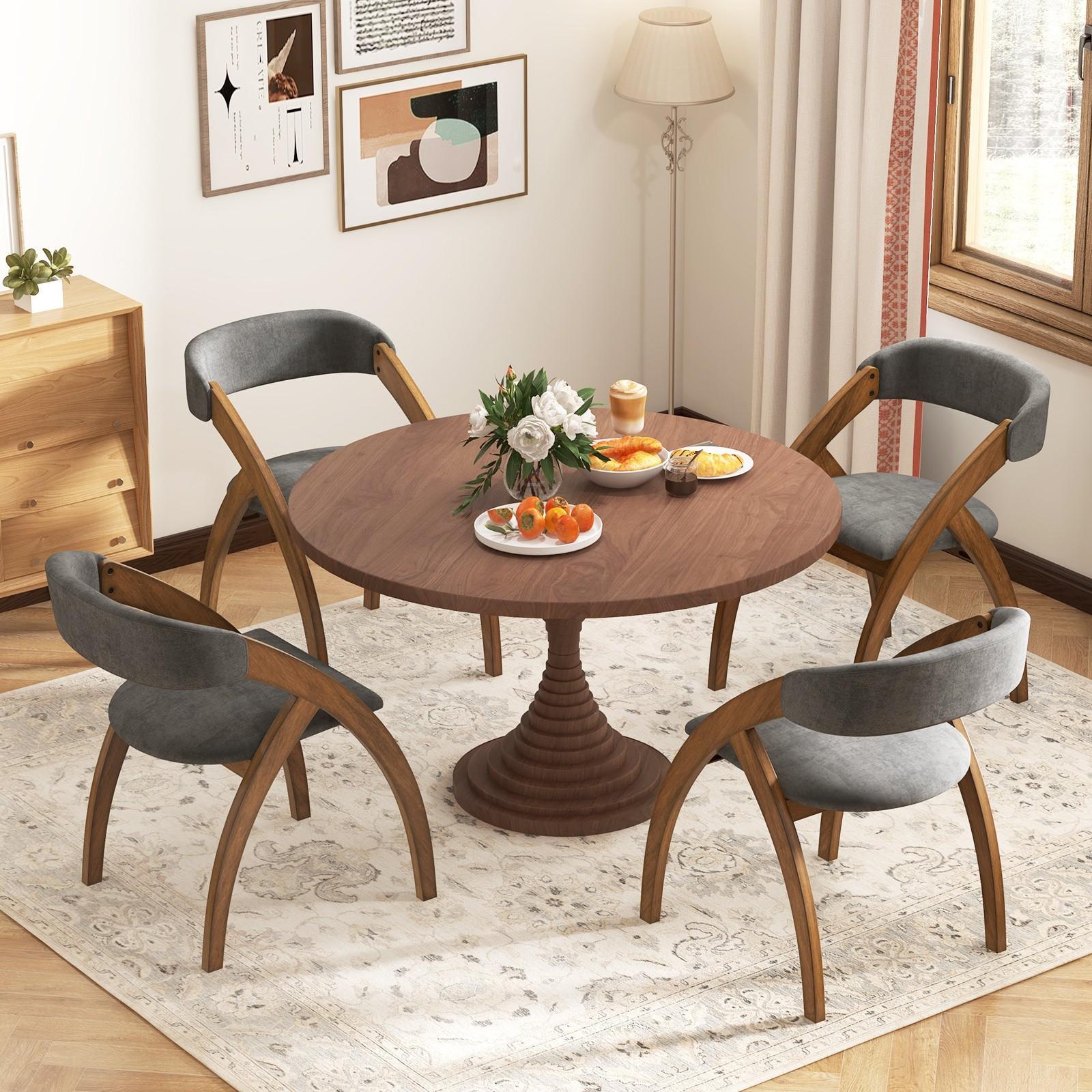 Upholstered Kitchen Side Chairs w/ Padded Cushion, Curved Back, Arched Rubber Wood Legs, Farmhouse Armless Dinner Chairs for Living Room Dining Room