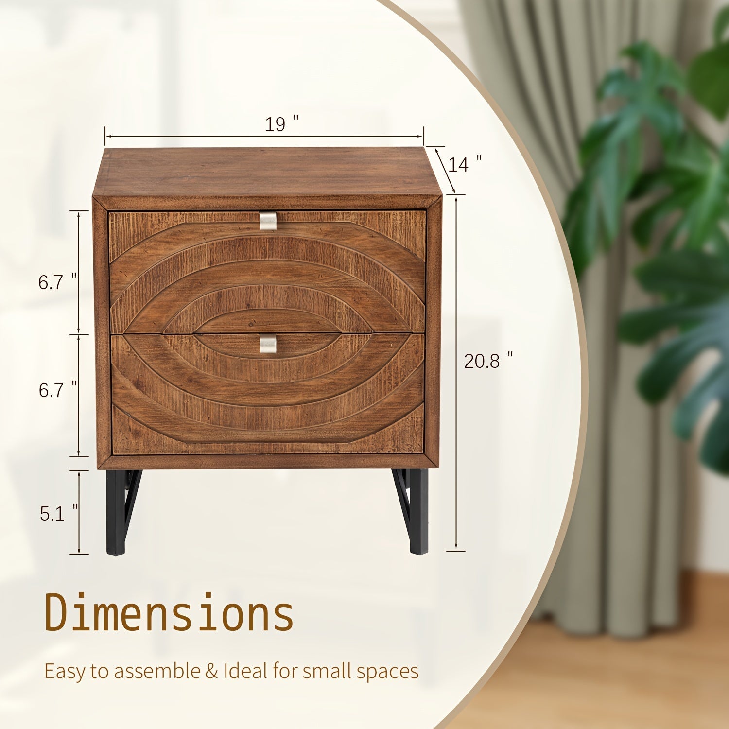 Wood End Side Accent Table Modern Concentric Circle Pattern Nightstand With Storage For Living Room Or Bedroom, Christmas Holiday Decoration Table