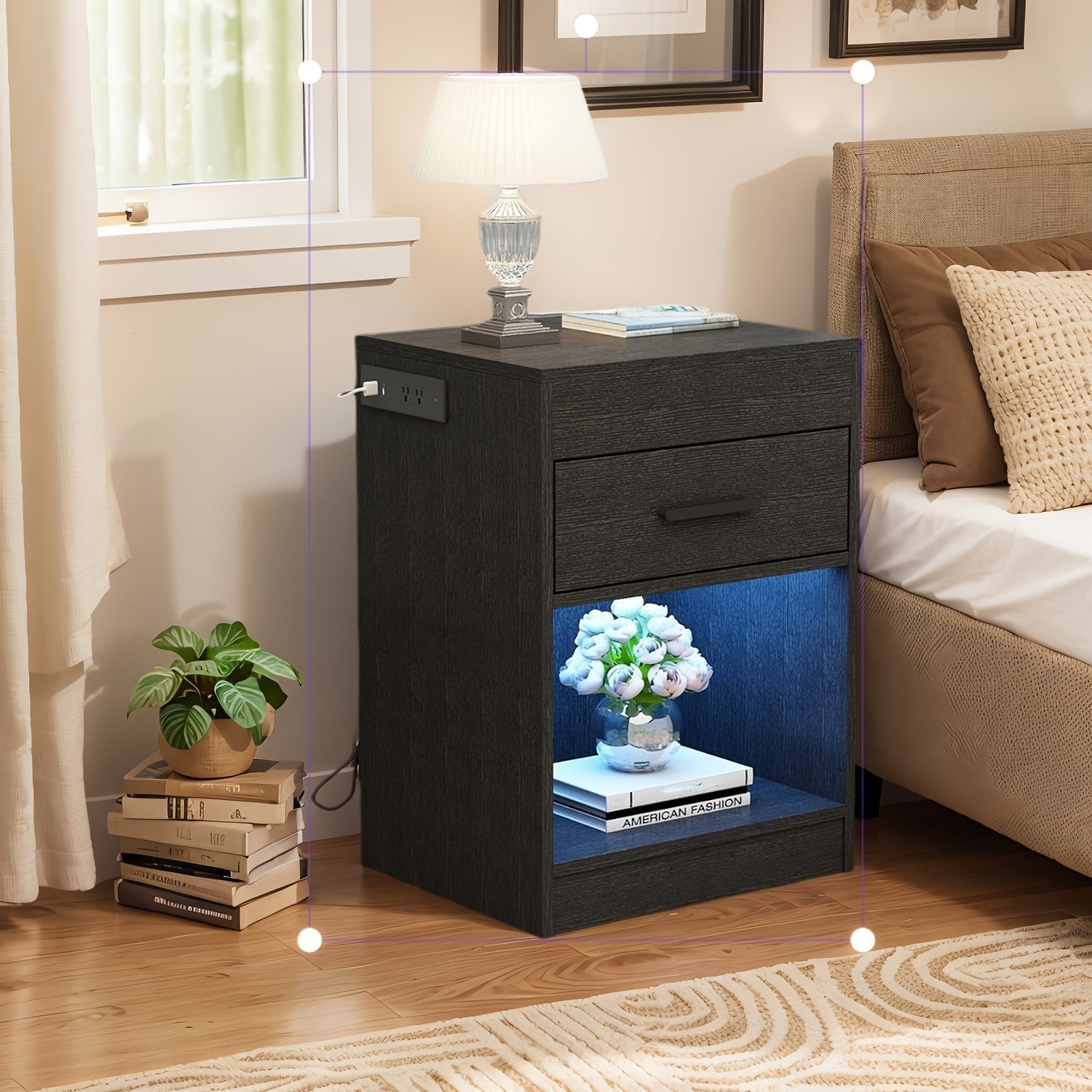 Spacious White LED-Lit Dresser with Power Outlet - 3-Drawer Nightstand & Storage Cabinet Durable MDF Construction Ample