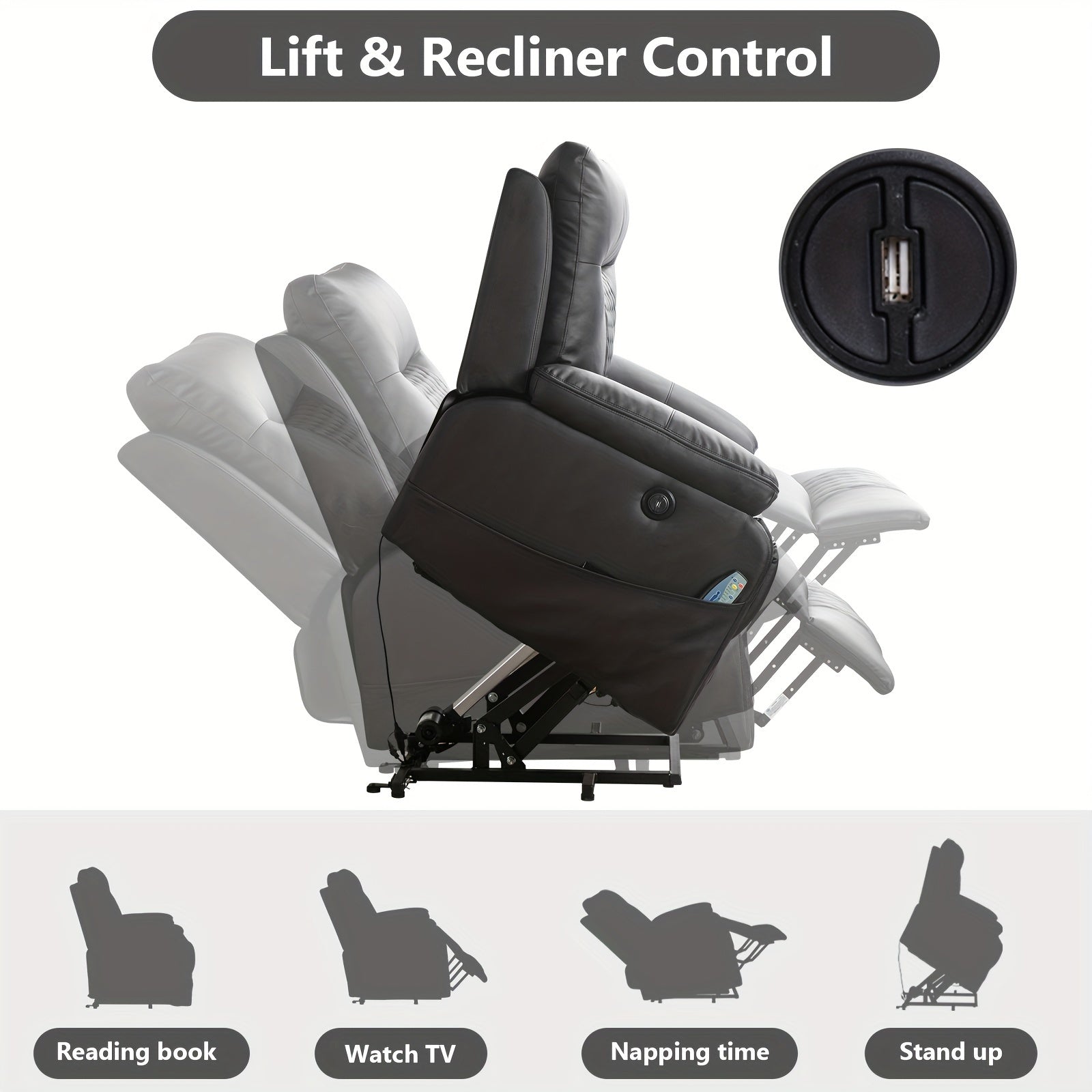 Modern Diamond Fabric Design Power Reclining Heated Massage Chair With USB And Dual Hidden Cup Holders, Large Comfortable Soft Functional Seat