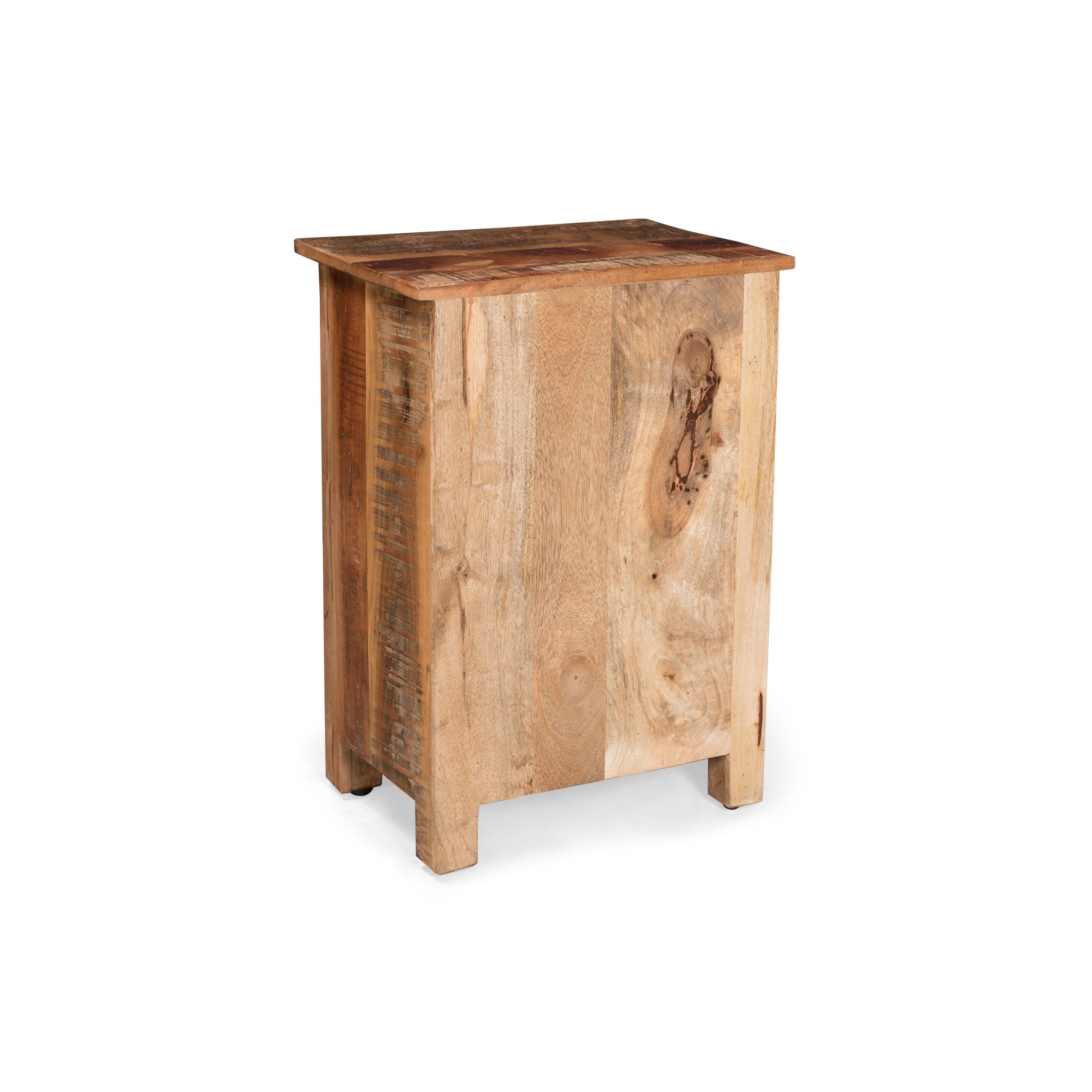 Handcrafted Recycled Wood Rustic Nightstand Side Table With Drawer Cabinet Slatted Door And Decorative Latch