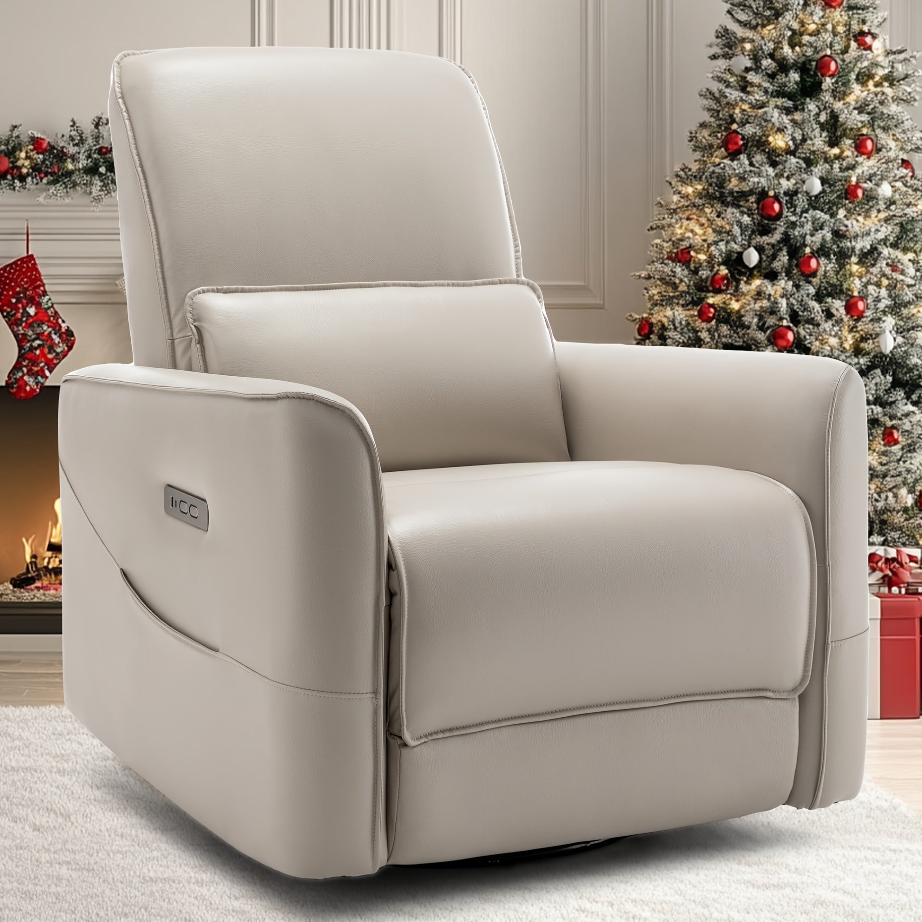 Comfortable Armchairs, Swivel Recliners, Electric Rocker Recliners, Electric Chaise Longues With Side Pockets And Type-C And USB Ports, Light Grey, Interior Comfort Options