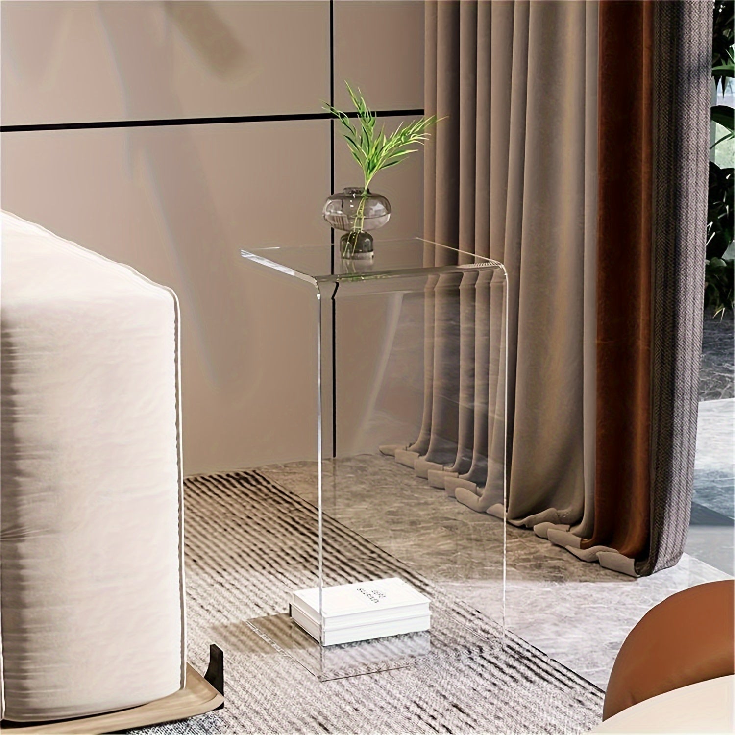 Acrylic Side Table Light Luxury Sofa Small Coffee Table Italian Minimalist Side Table Scandinavian Style Transparent Glass Living Room Side Table