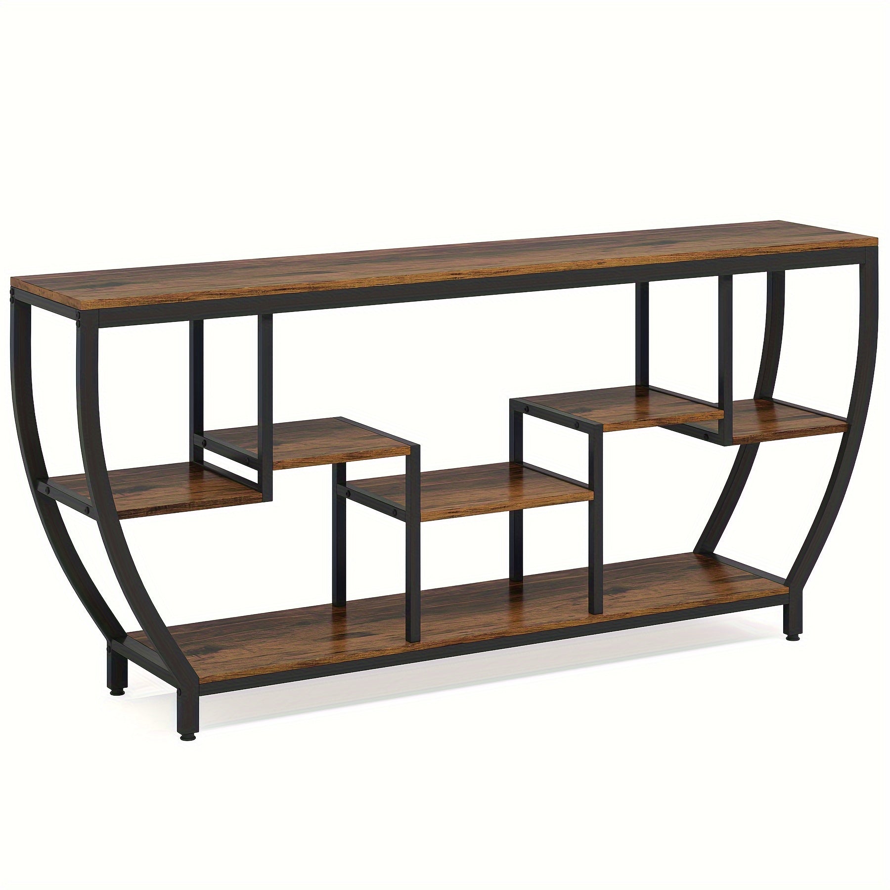 Modern Industrial 70.9 Inch TV Console Table with Three Layer Open Storage Shelves for Living Room Dining Room Furniture