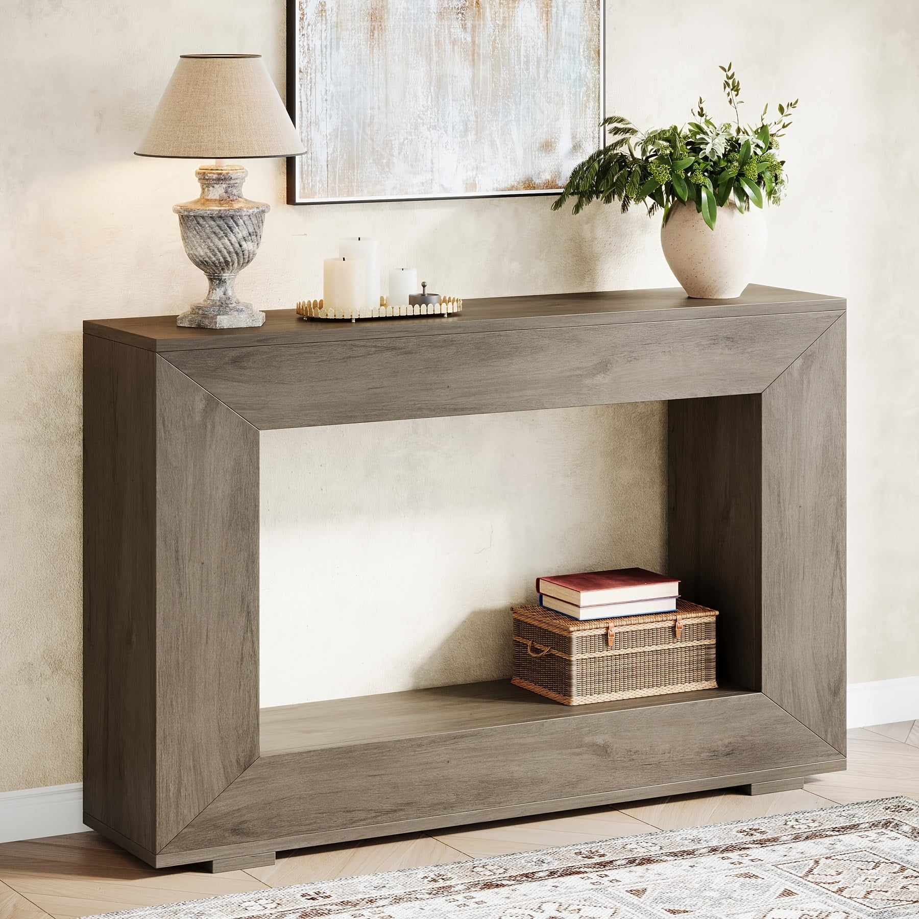 Elegant 47" Black Wooden Console Table with Storage - Rustic Farmhouse Style, Sleek Design for Entryway, Foyer, Living Room - Ample Space for Decor & Essentials, Table Decor