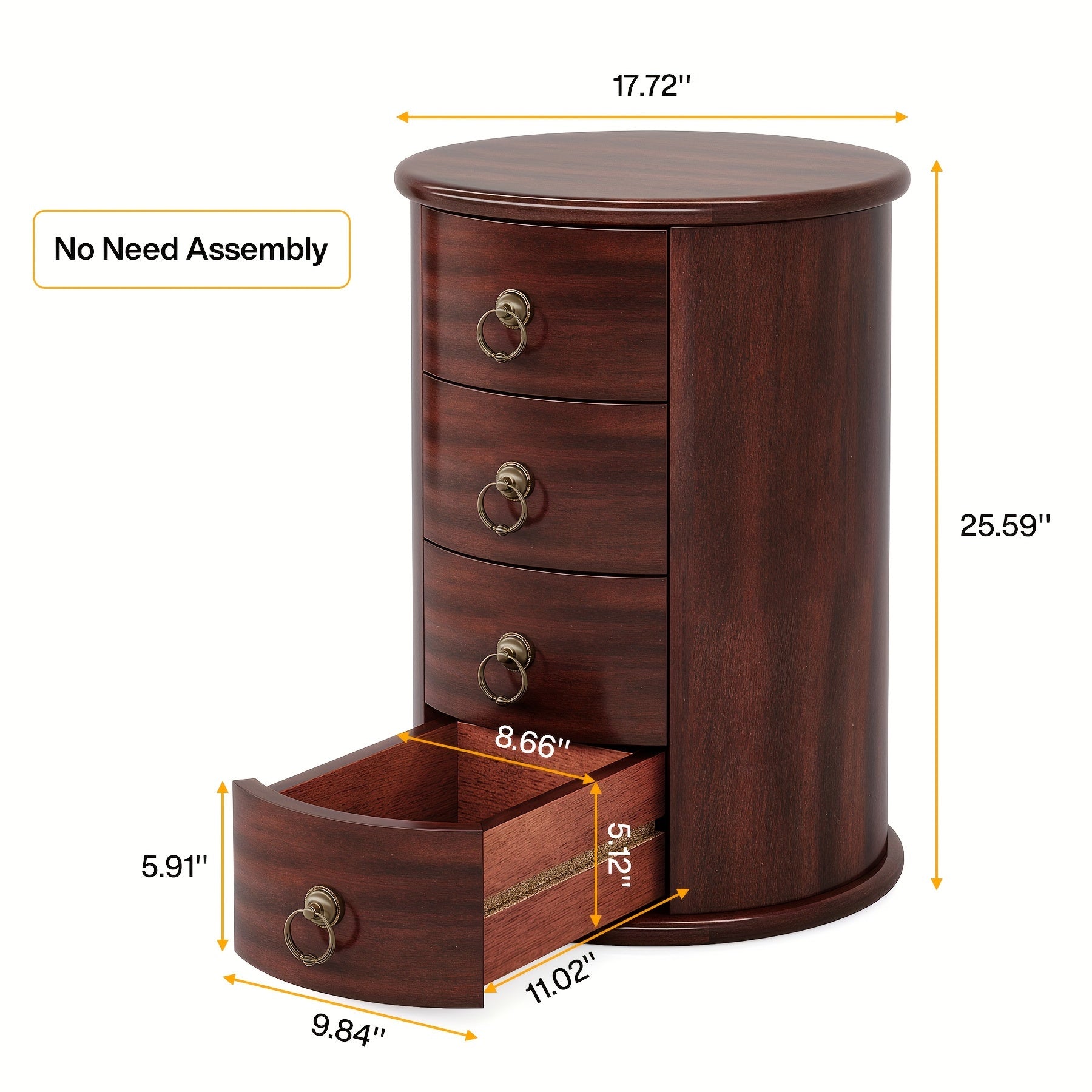 Round Nightstand With 4 Drawers, Modern Style Side Table, Multifunctional End Table Storage Cabinet For Living Room, Bedroom, Bathroom