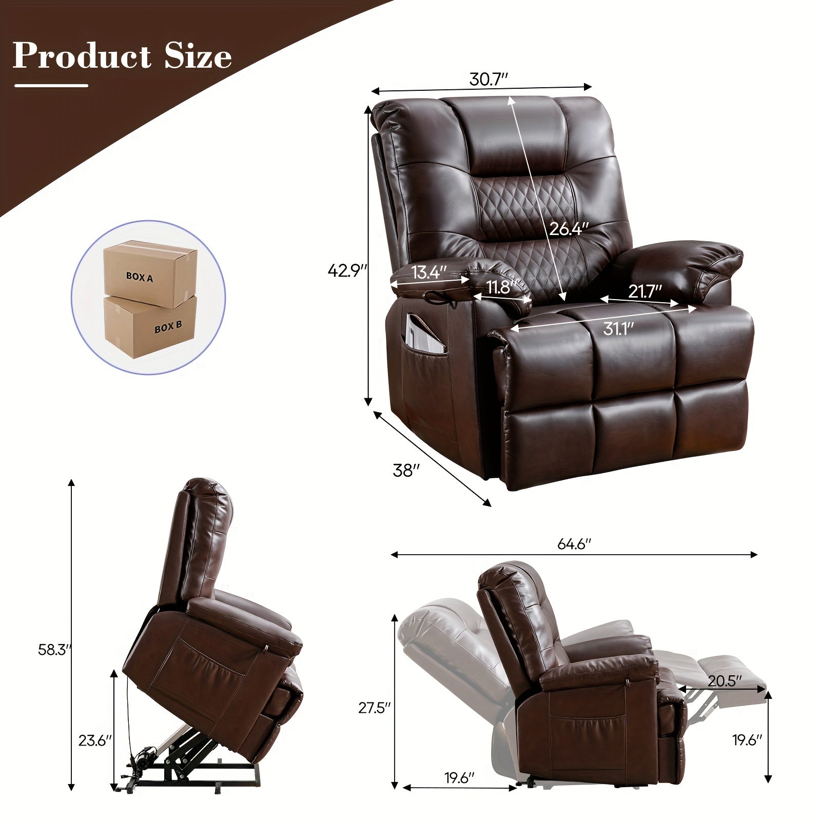 Consofa PU Recliner With Vibration Massage & Heat Function, Heavy Duty Recliner With Infinite Position, Remote Control, 3 Positions (Brown)