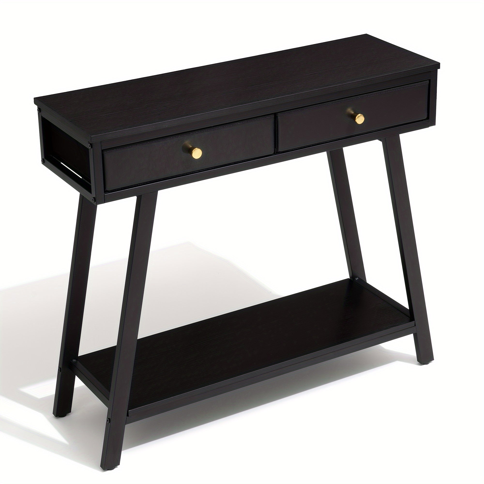 1pc Black 2-Tier Entryway Side Table, 2-Drawer Console Table