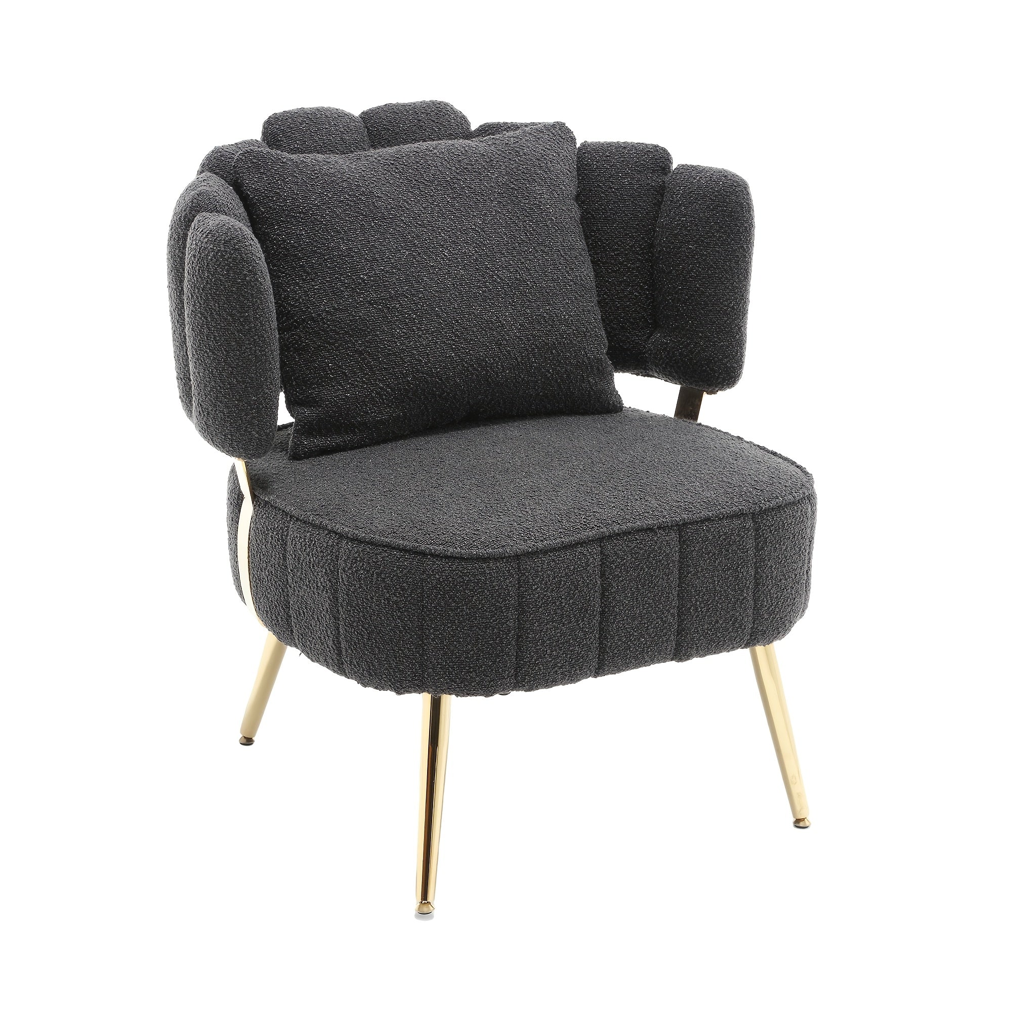 Modern Accent Chair Living Room Tufted Chair With Curved Backrest Boucle Single Chair With Golden Metal Legs For Living Room Bedroom Waiting Room Reading Room Cafe