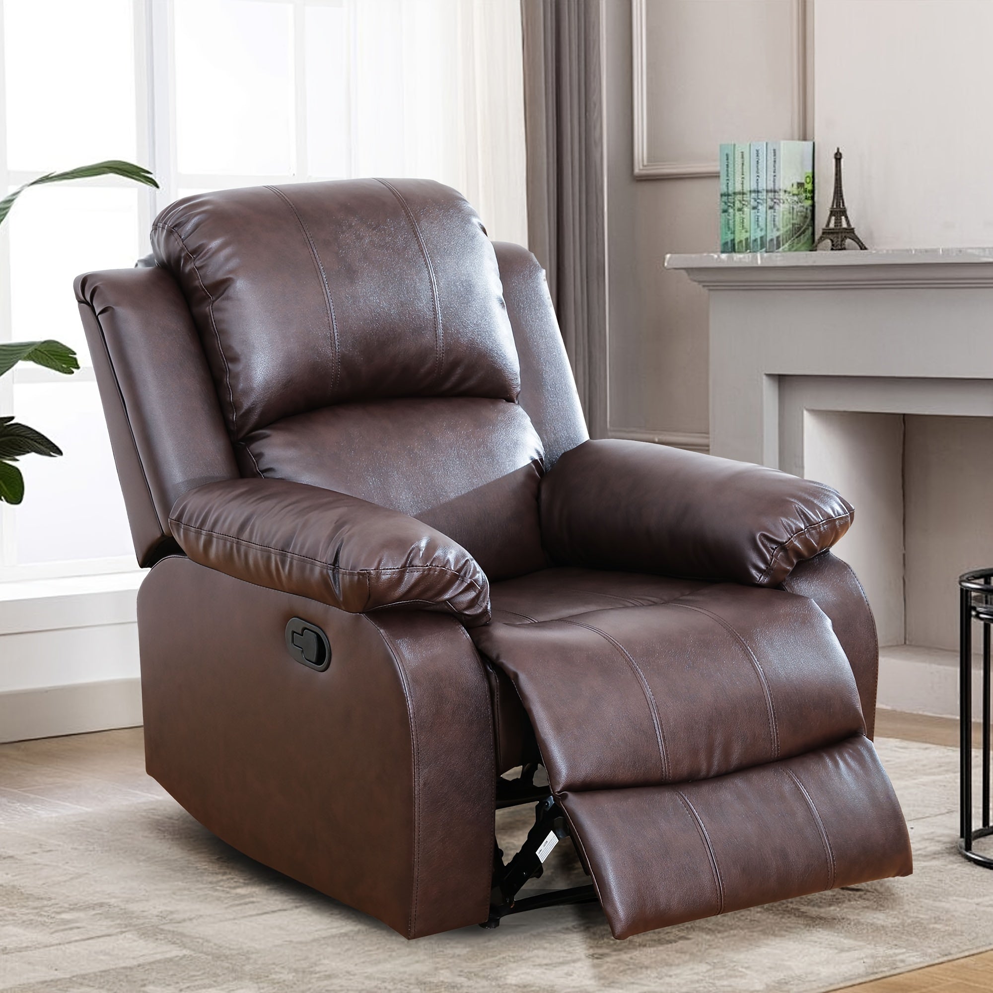 Elegant Brown Faux Leather Recliner Chair with Removable Cover - Plush Padded Sofa for Living Room, Office, and Dining Area, Easy Assembly Required