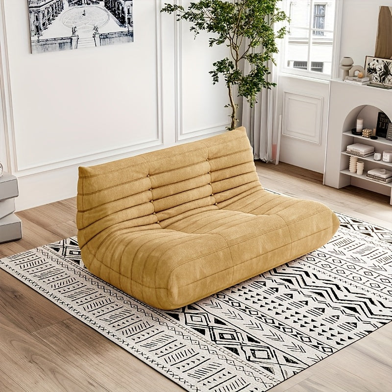 Luxurious Mustard Yellow Velvet Bean Bag Chair Sofa - Ergonomic, Armless, Soft & Durable Teddy Velvet Upholstery for Ultimate Comfort - Ideal for Living Room, Bedroom, Balcony, and Apartment Decor