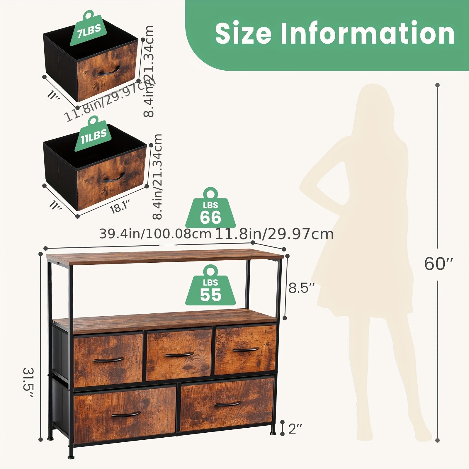 5 Fabric Drawer Dresser TV Stand With Universal TV Stand Base For Bedroom Entertainment Center For 45 Inch TV