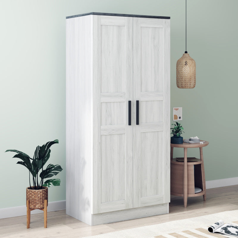 2-Door Wooden Wardrobe Armoire with and 4 Storage Shelves Grey Portable Closets - Wardrobe & Armoire’s Westberry