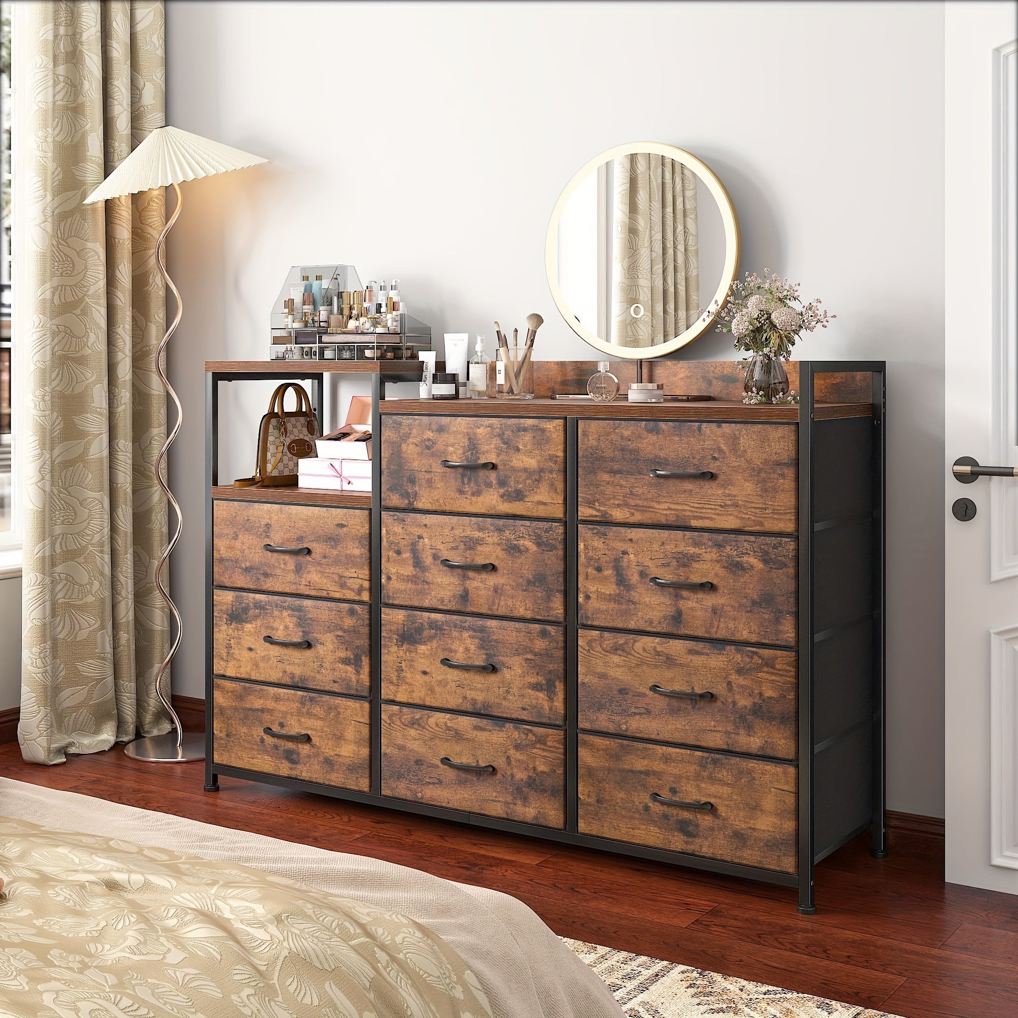 Dresser For Bedroom With 11 Drawers Long Dresser TV Stand With Shelves Wide Dressers & Chests Of Drawers Large Dresser
