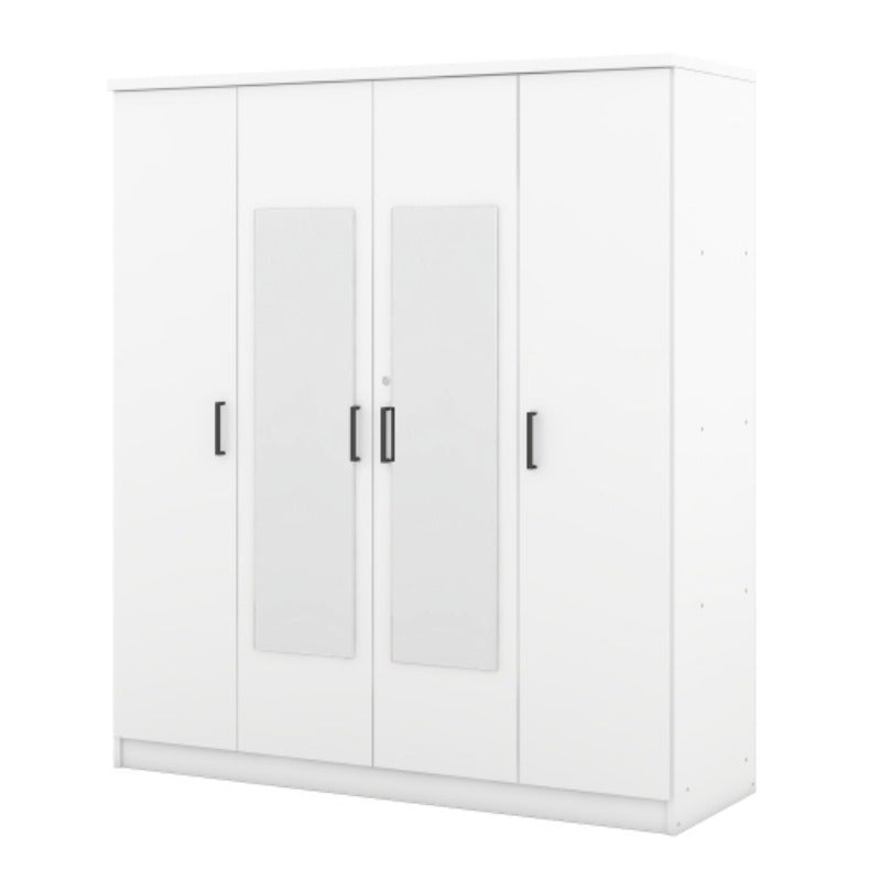 1pc Modern 4-Door Metal Wardrobe with Shelves, Freestanding Closet Organizer System, Under 27" Height, Less than 3.2 Cubic Feet Storage Capacity, White