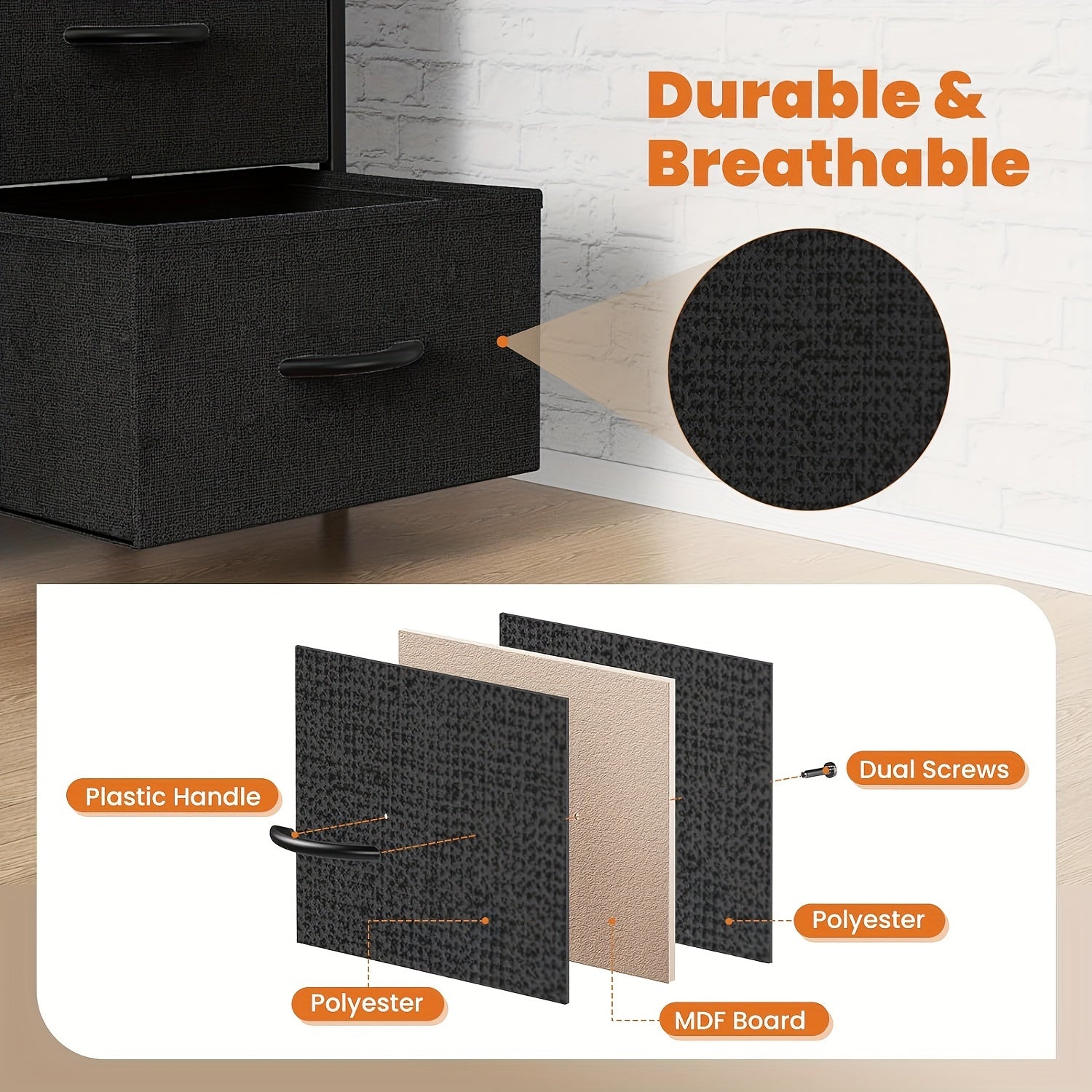 7 Drawer Fabric Storage Tower Dresser - Bedroom Storage Solution With 45 Inch Screen Wooden TV Stand - Dresser