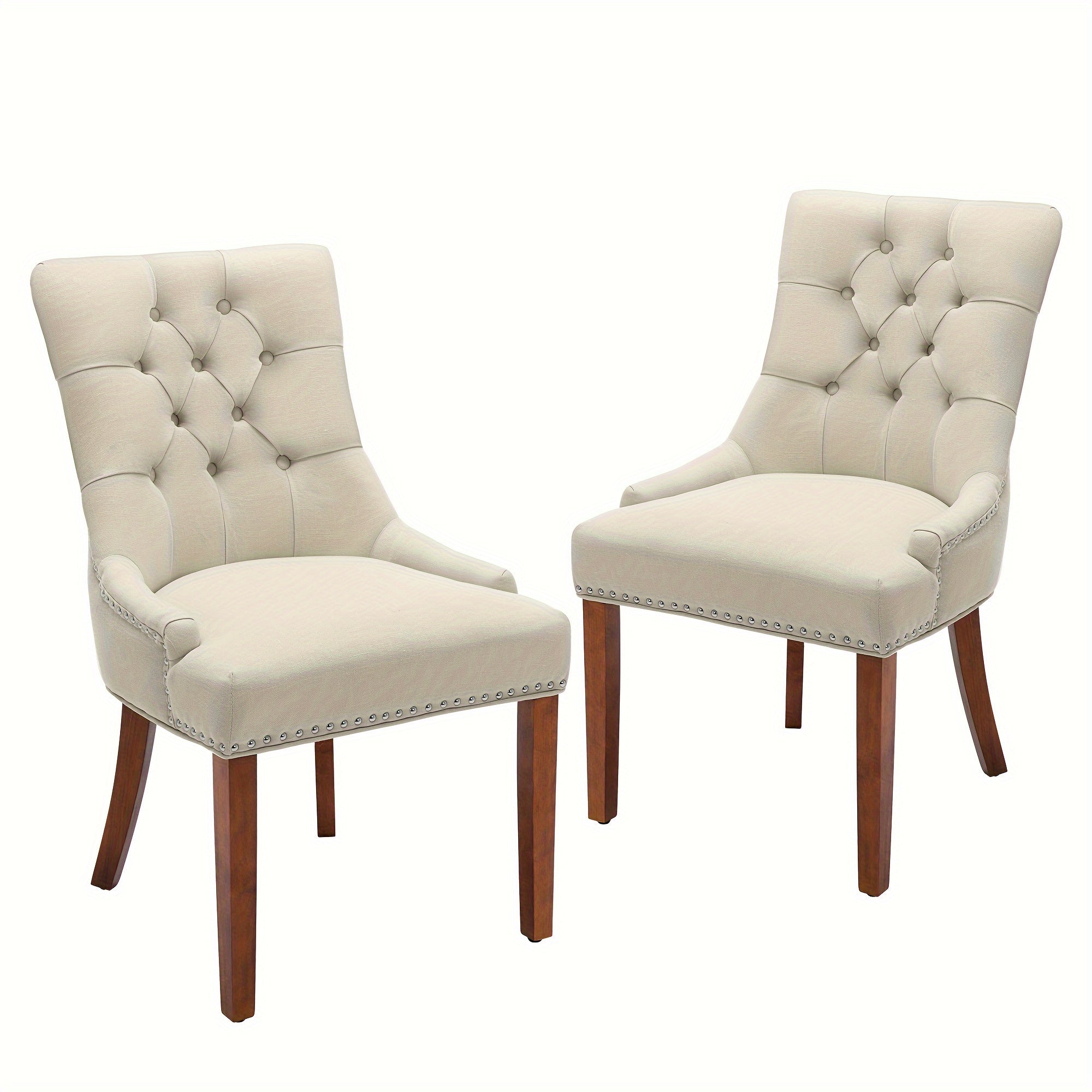 Upholstered Dining Chairs With Arms, Set Of 2, Dining Room Chairs With Solid Wood Legs And Tufted Backrest