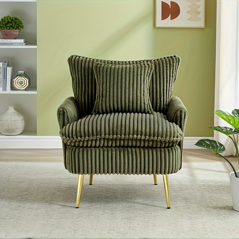 Single Chair Fashion Sofa, Green Sofa, Thick Corduroy Fabric, Soft And Comfortable, Suitable For Apartment Office Living Room Bedroom Meeting Room