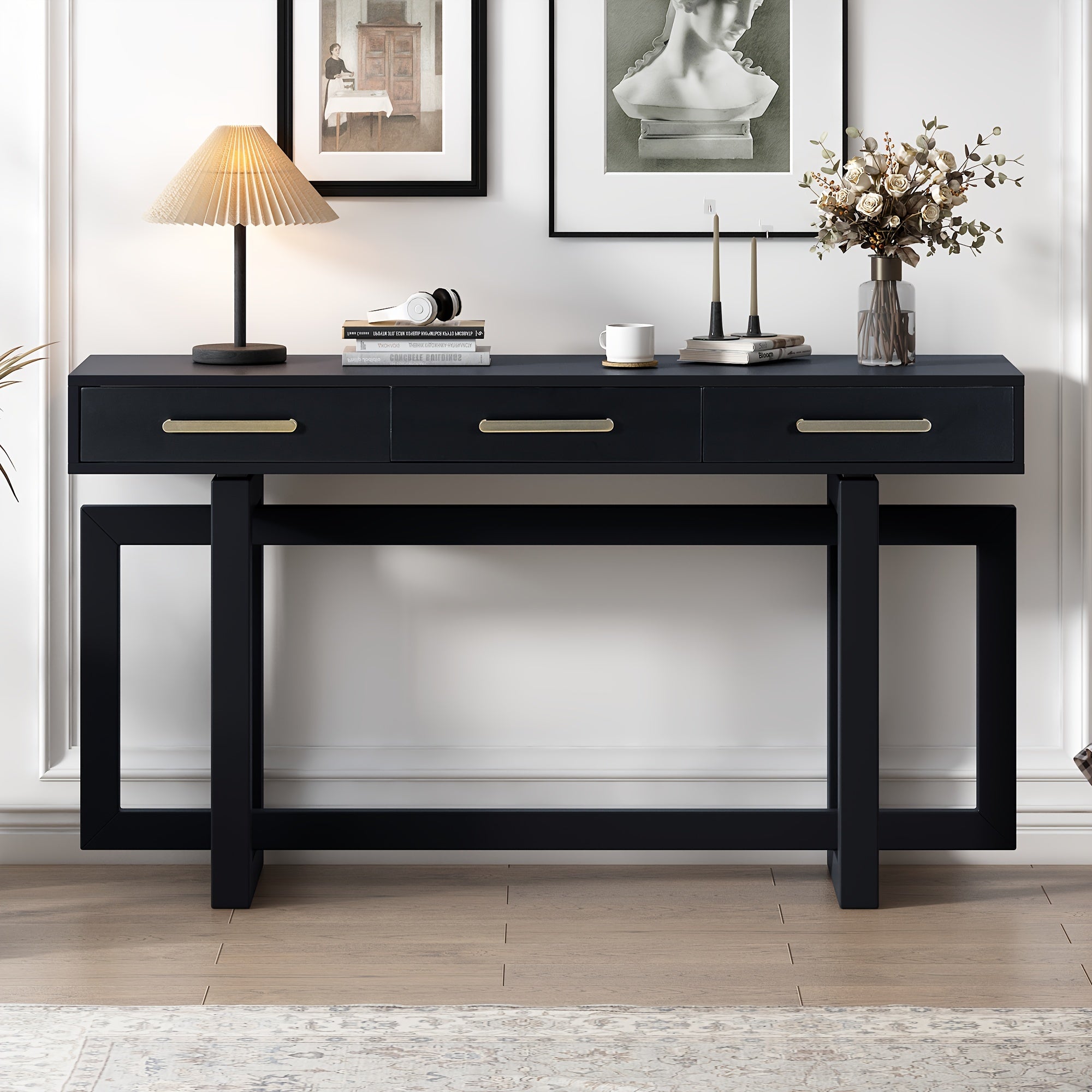 Elegant Console Table With Three Drawers, Extra Long Entryway Table For Entryway, Hallway, Living Room, Foyer, Corridor