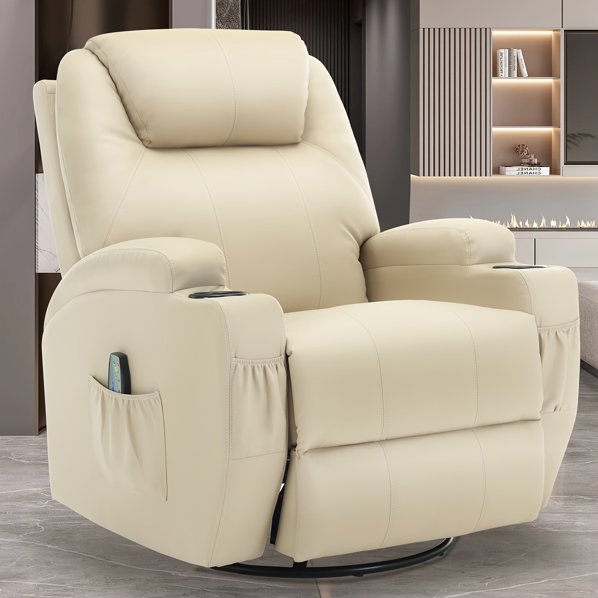 Recliner Chair, Rocking Chair With Massage And Heat, 360° Swivel Recliner Chairs For Adults, Rocker Manual Recliner With Remote Control And Cup Holder For Living Room