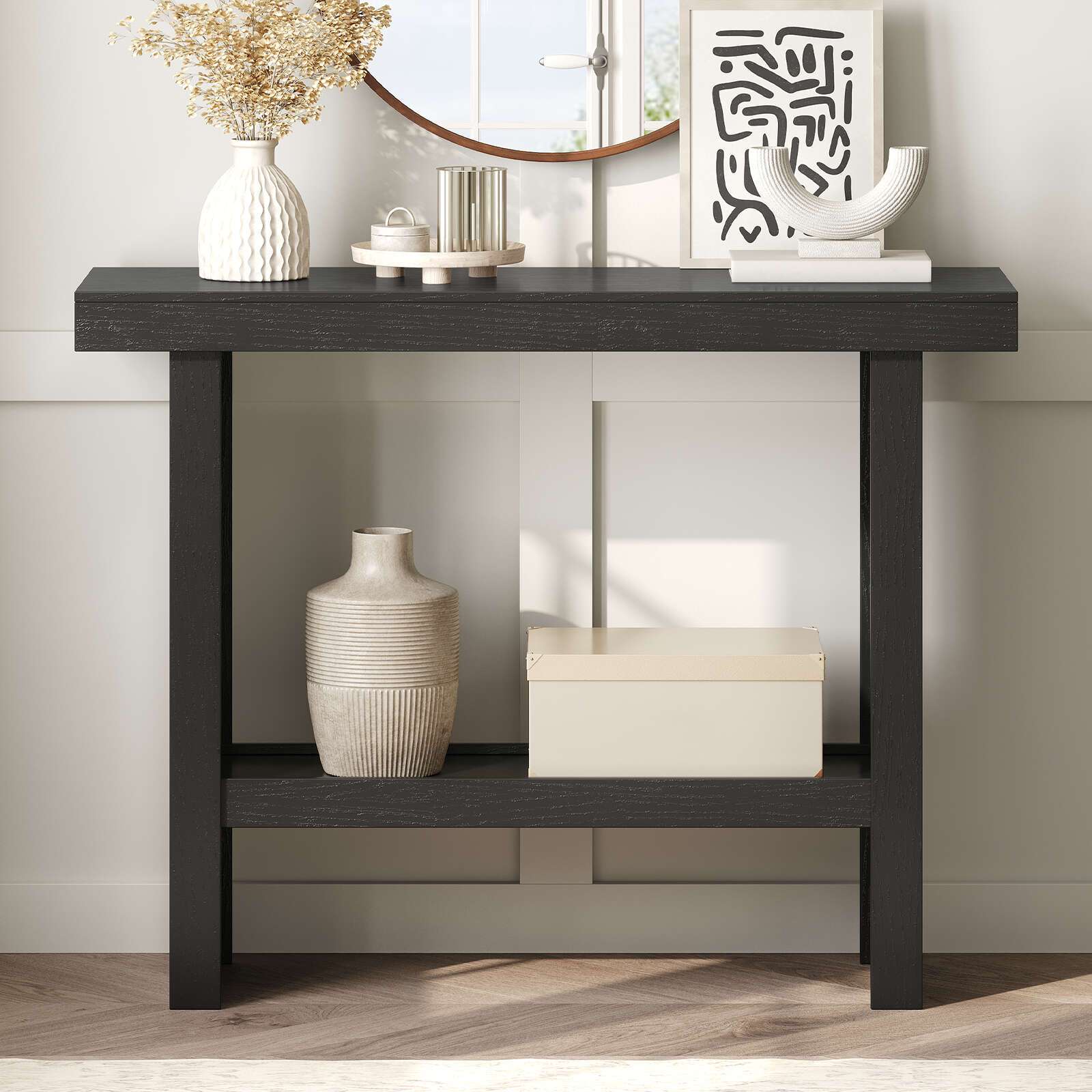 Modern Black Console Table 39.4" - Space-Saving Entryway & Narrow Sofa Side Table, Easy Assembly for Living Room, Hallway, Foyer, MAHANCRIS