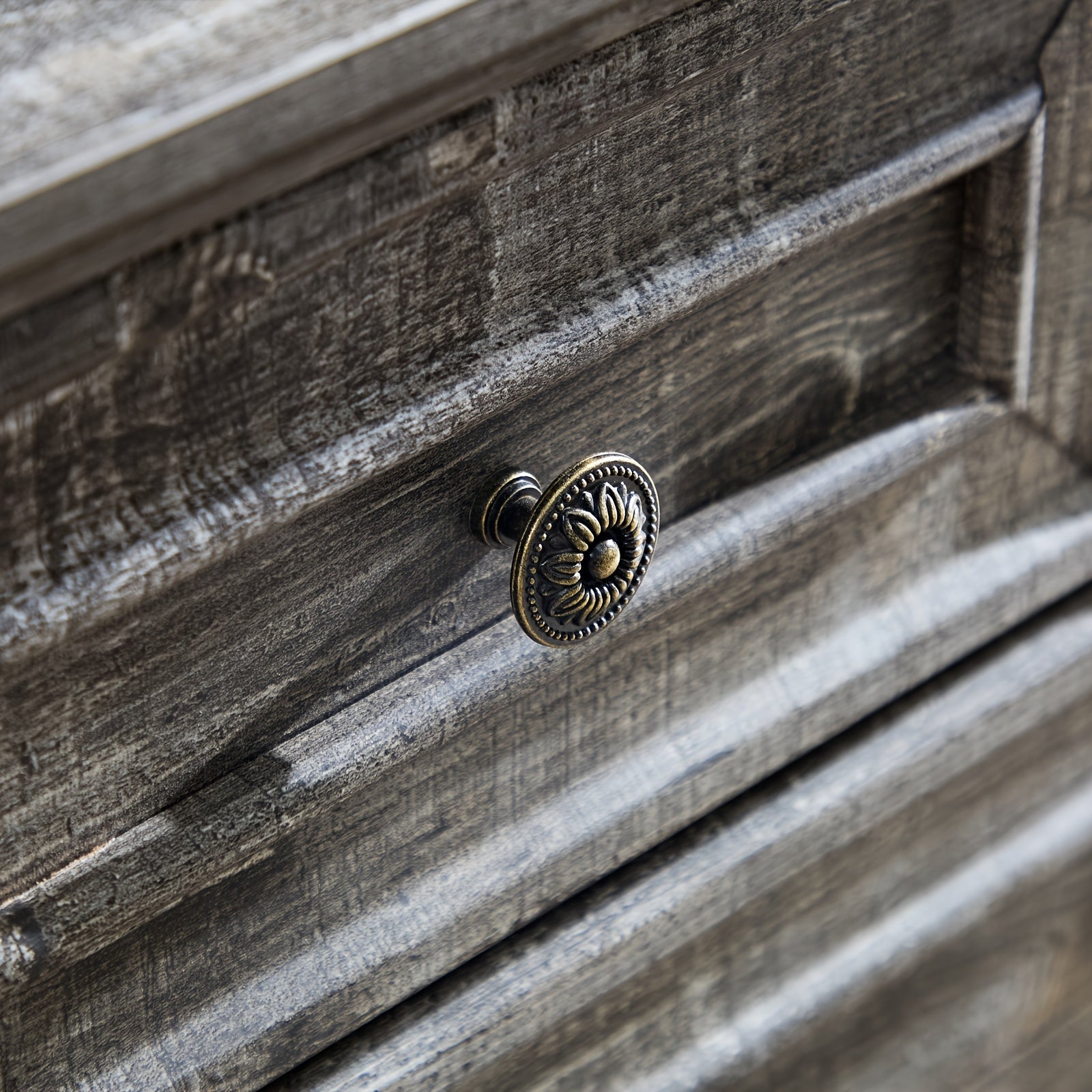Rustic Farmhouse 10 Drawer Dresser With Carved Wood Pilasters - Light Gray Vintage Storage Organizer For Bedroom