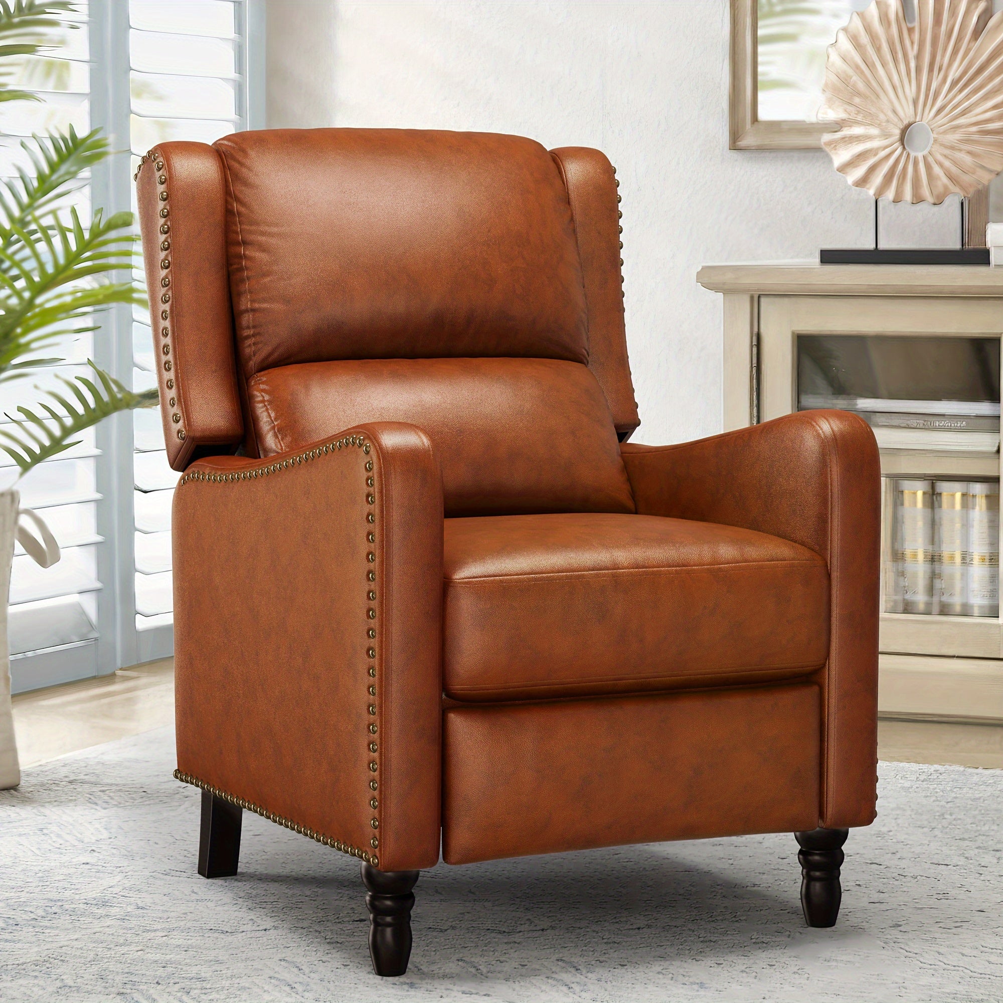 Push Back Recliner Chair In Faux Leather, Upholstered With Footrest, Modern Design For Bedroom, Small Spaces, And Living Room