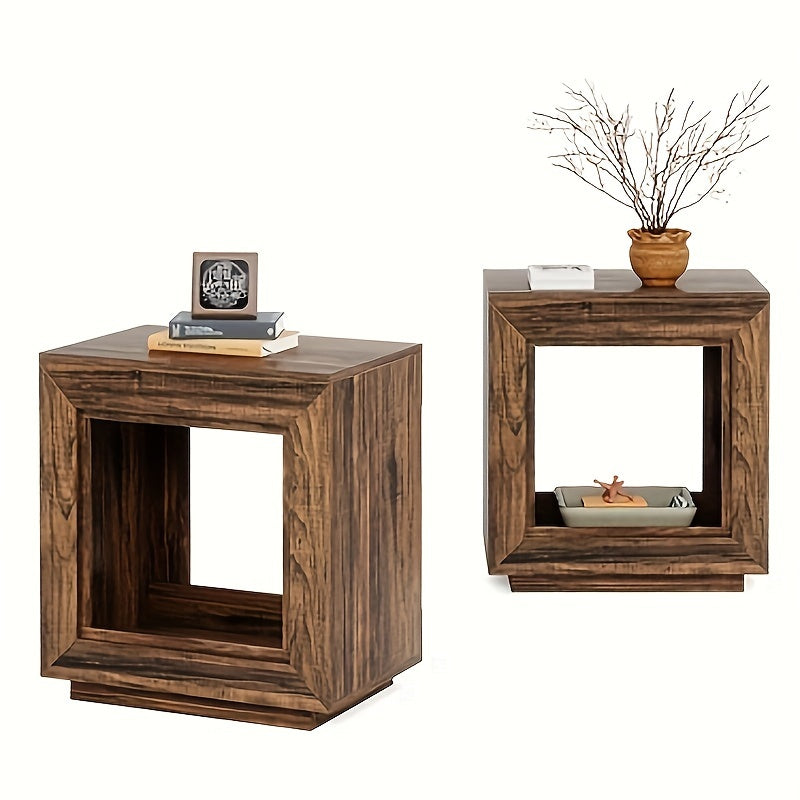 25 Inch solid wood side table, square side table, bedside table with storage function