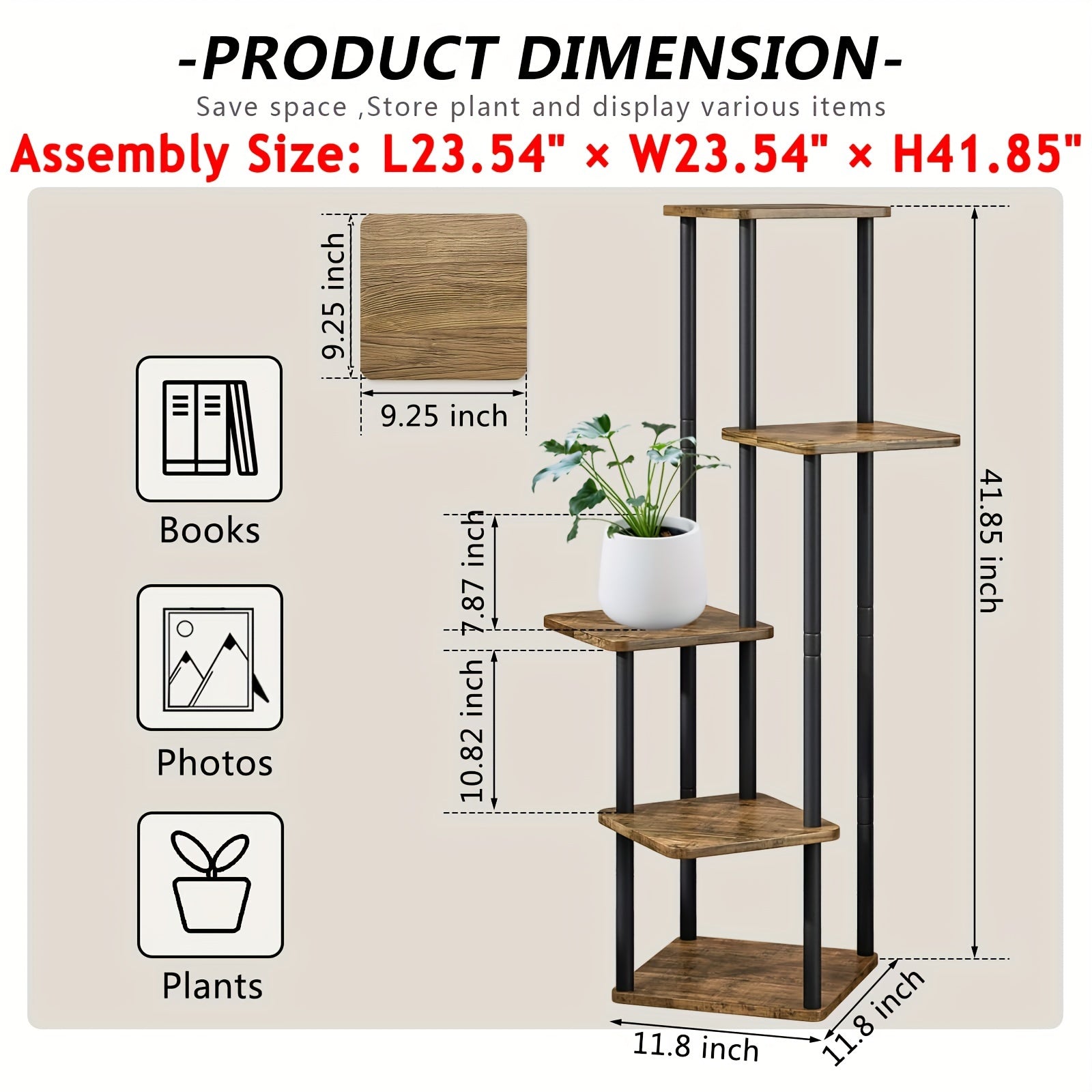 Plant Stand 5 Tier Indoor Metal Flower Shelf for Multiple Plants Corner Tall Flower Holders for Patio Garden Living Room Balcony Bedroom, Black (5 Tier-Black)