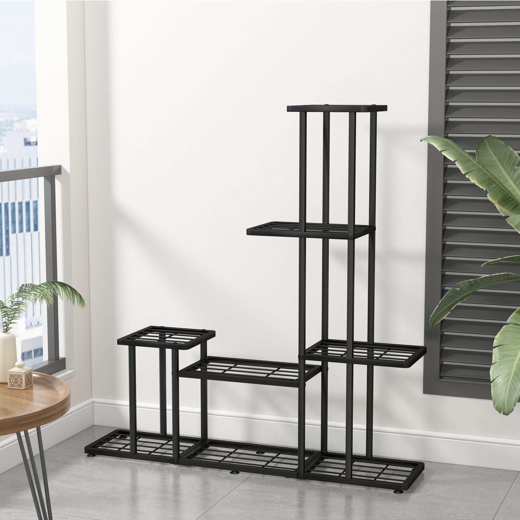 5-Tier Metal Plant Stand, Multifunctional Black Steel Shelf for Indoor and Outdoor Plants, Decorative Garden, Patio, Balcony, and Yard Plant Holder