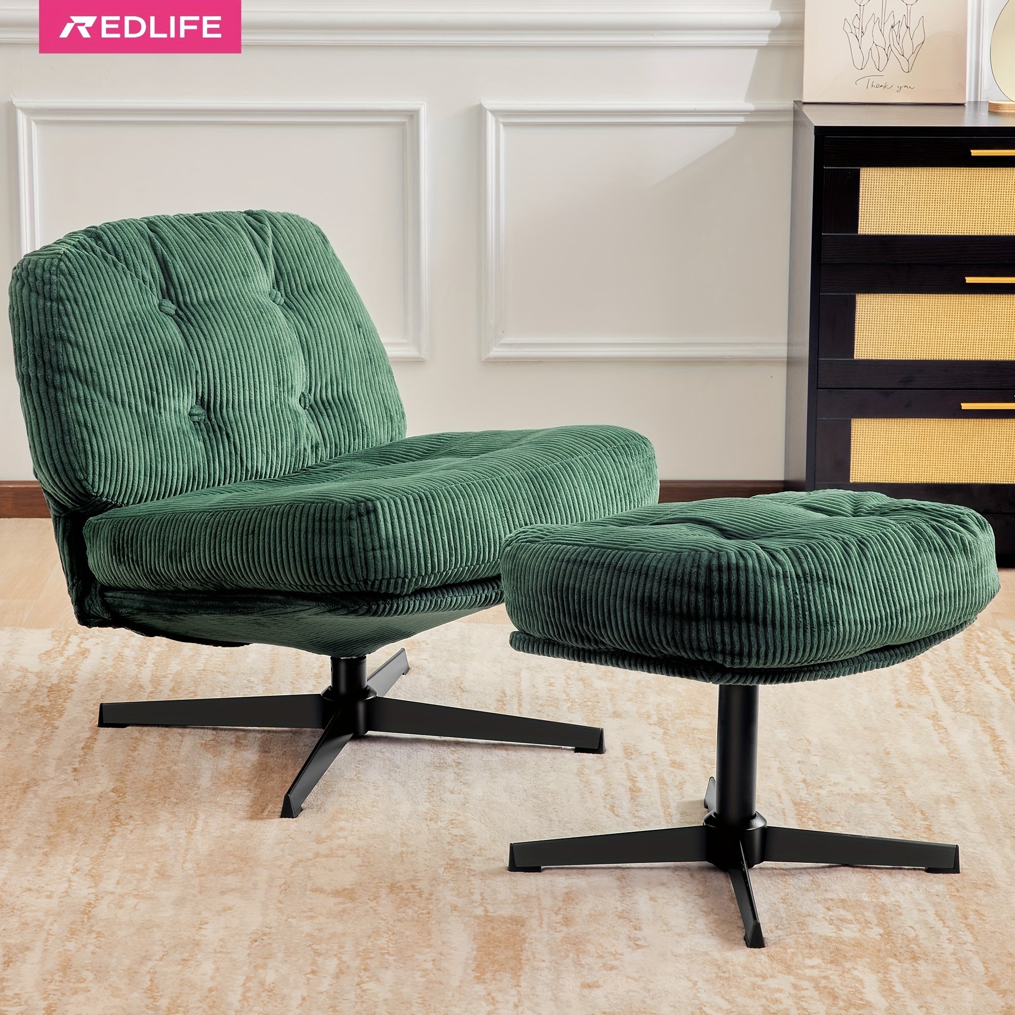 Swivel Accent Chair, Corduroy Comfortable Reading Chair, Tufted Upholstered Living Room Chairs Comfy Swivel Chair Swivel Reading Chair for Living Room, Bedroom