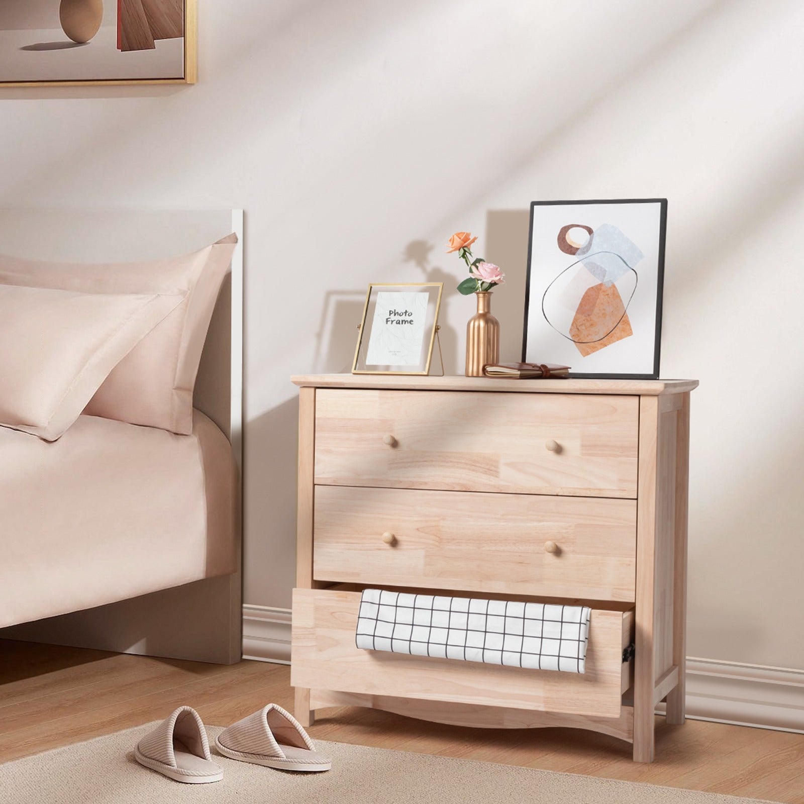 3/6 Drawer Dresser Natural Solid Wood Dresser Color DIY Upgraged Rustic Farmhouse Tall Dresser with Spacious Storage