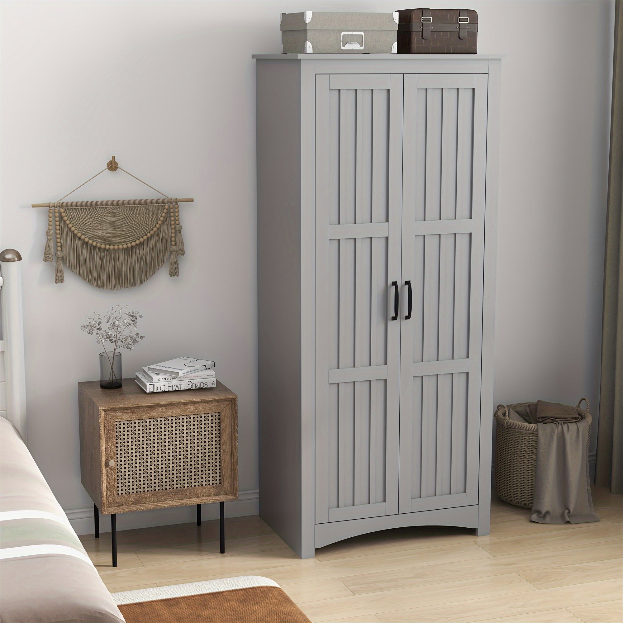 Wardrobe Armoire Closet, Bedroom Wardrobe Closet, 2 Door Gray Wardrobe Cabinet