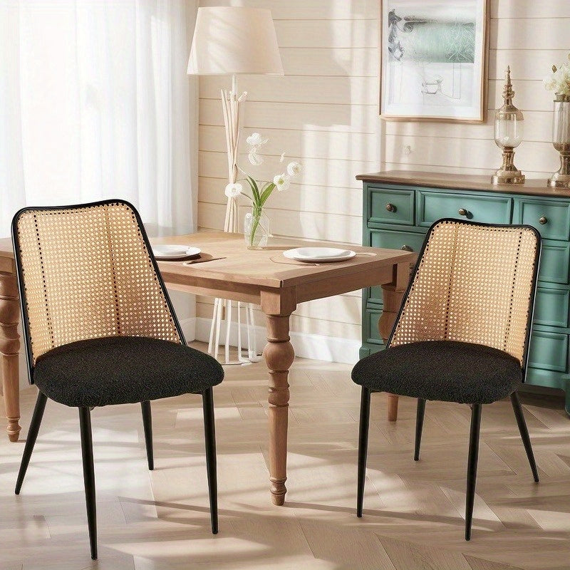 2-4pcs Modern Metal Dining Chairs Set, Padded Seat with Solid Back, Painted Finish, Foam Filled, Armless Design, Ideal for Vanity, Living Room, Kitchen - Black